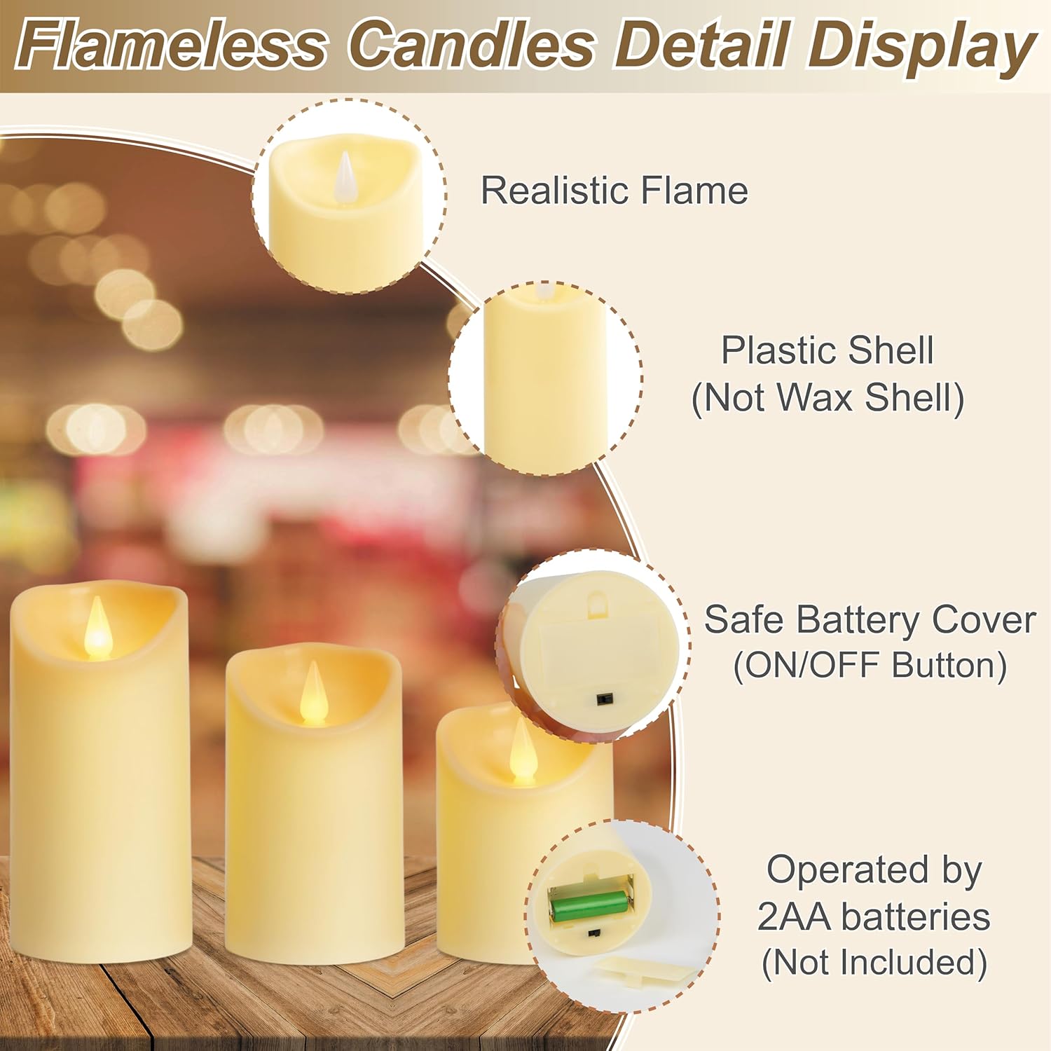 Thumbnail 2 de Auralome LED Battery Operated Candles – 12-pack Ivory Pillar Candles with Remote, Timer and Flicker