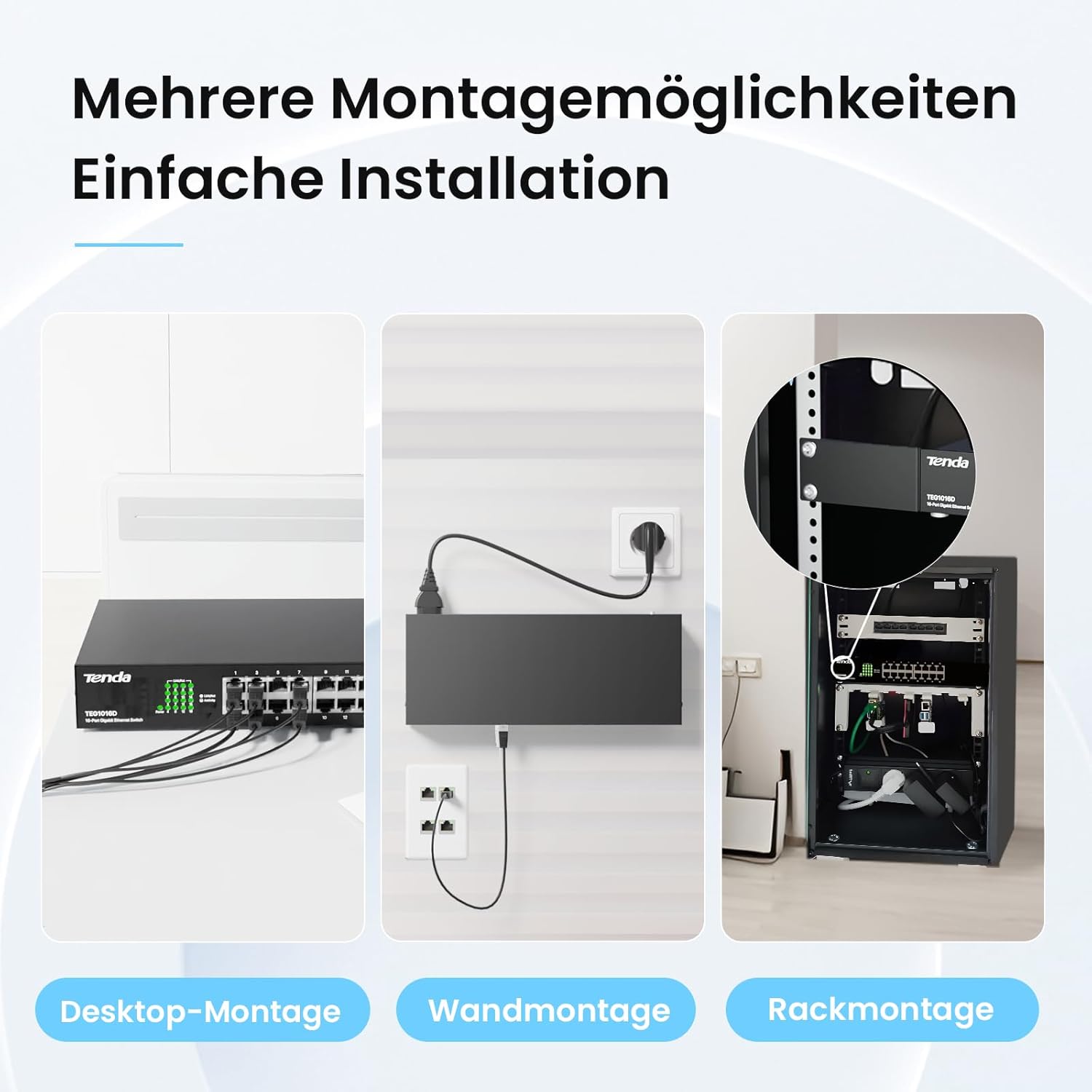 Thumbnail 4 de Tenda TEG1016D Tenda Netzwerk-Switch mit 16 Gigabit-Ports (unmanaged, Plug-and-Play, Rack/Wand, lüfterlos)