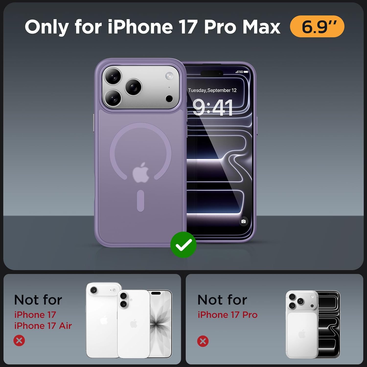 Thumbnail 6 de Miracase Magnetic for iPhone 17 Pro Max Case with Screen Protector (MagSafe Compatible) – Purple