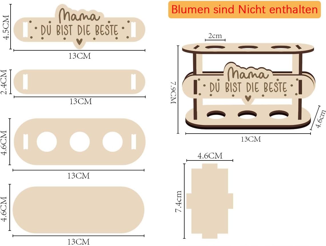 Thumbnail 3 de Geschenke für Mama: Holz-Reagenzglas-Vase mit Lichterkette – Blumenständer für Muttertag & Geburtstag