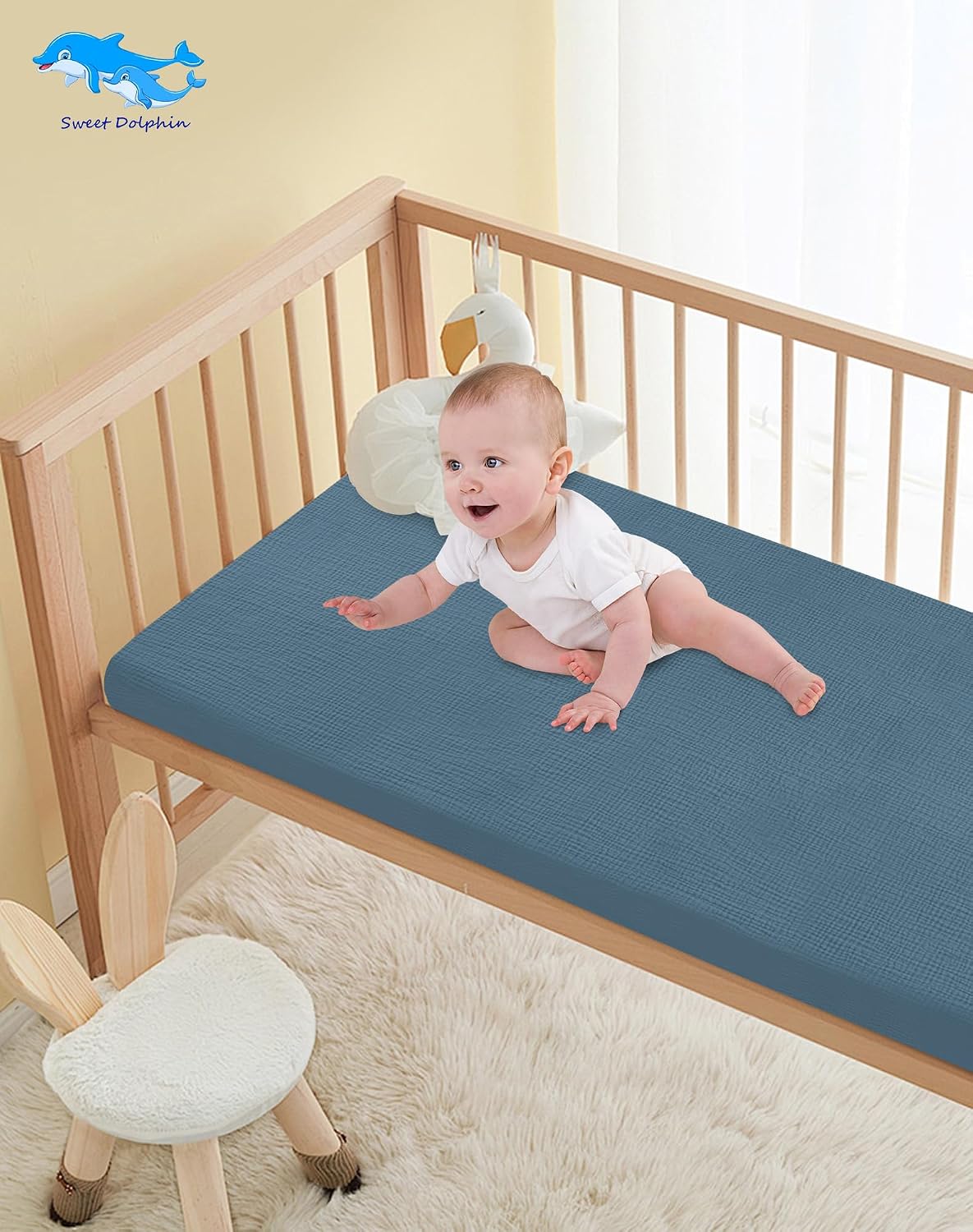 Detalle 2 de SWEET DOLPHIN Muslin Crib Sheets, Cotton