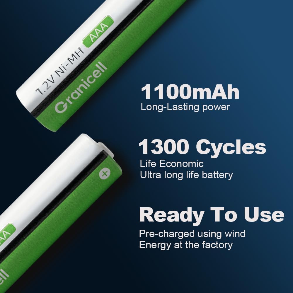 Thumbnail 1 de Granicell AAA Rechargeable Batteries (12 Pack) – 1100mAh NiMH, 1.2V, 1300 Cycles