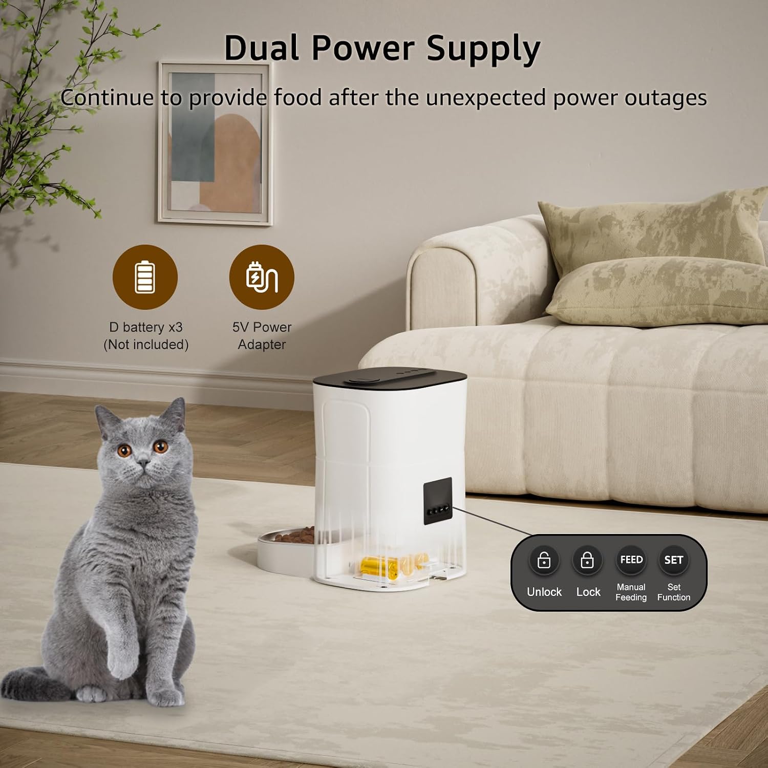 Detalle de Balimo Futterautomat Katze 3L – WiFi-Futterspender mit App-Steuerung, 1–10 Mahlzeiten/Tag