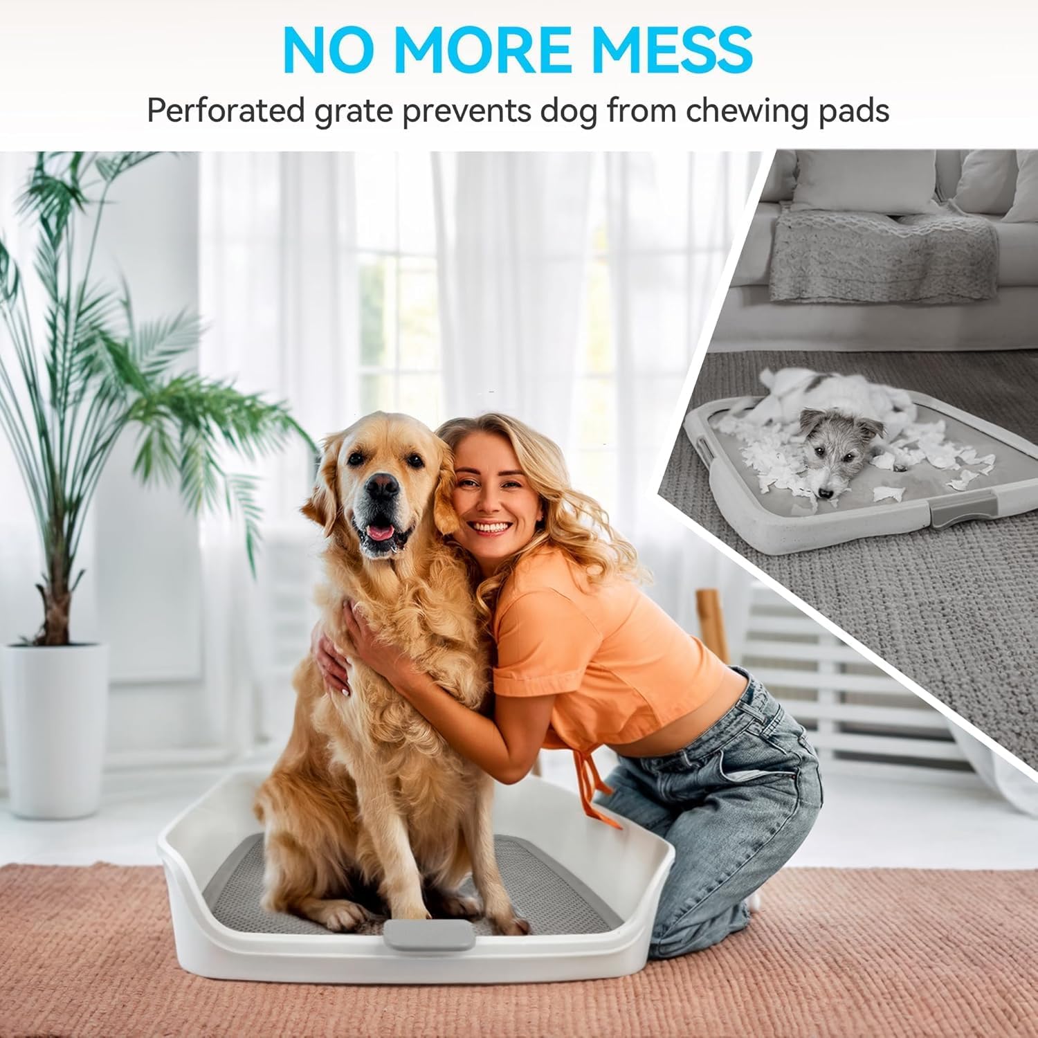 Detalle 2 de All For Paws Indoor Dog Potty Tray with Removable Post & Protection Wall (63 x 63 cm) – Large Mesh Grid Pee Pad Holder