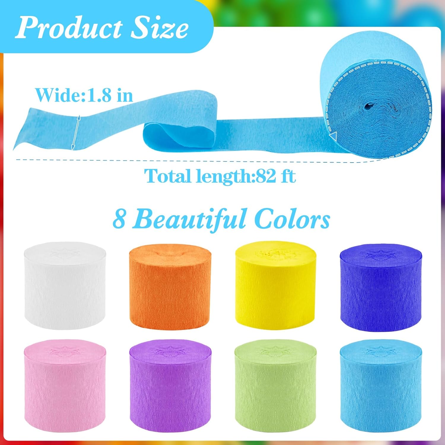 Thumbnail 1 de SUNBEAUTY 8 Rollen Krepppapier bunt (4,5 cm x 25 m) – Deko-Krepp für Party, Hochzeit & Basteln