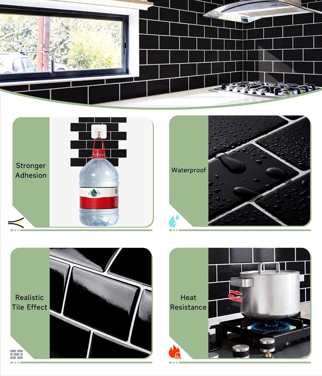 Thumbnail 6 de Yoillione Upgrade Thicker Peel and Stick Wall Tiles Backsplash – 12x12, 10 Sheets, Black