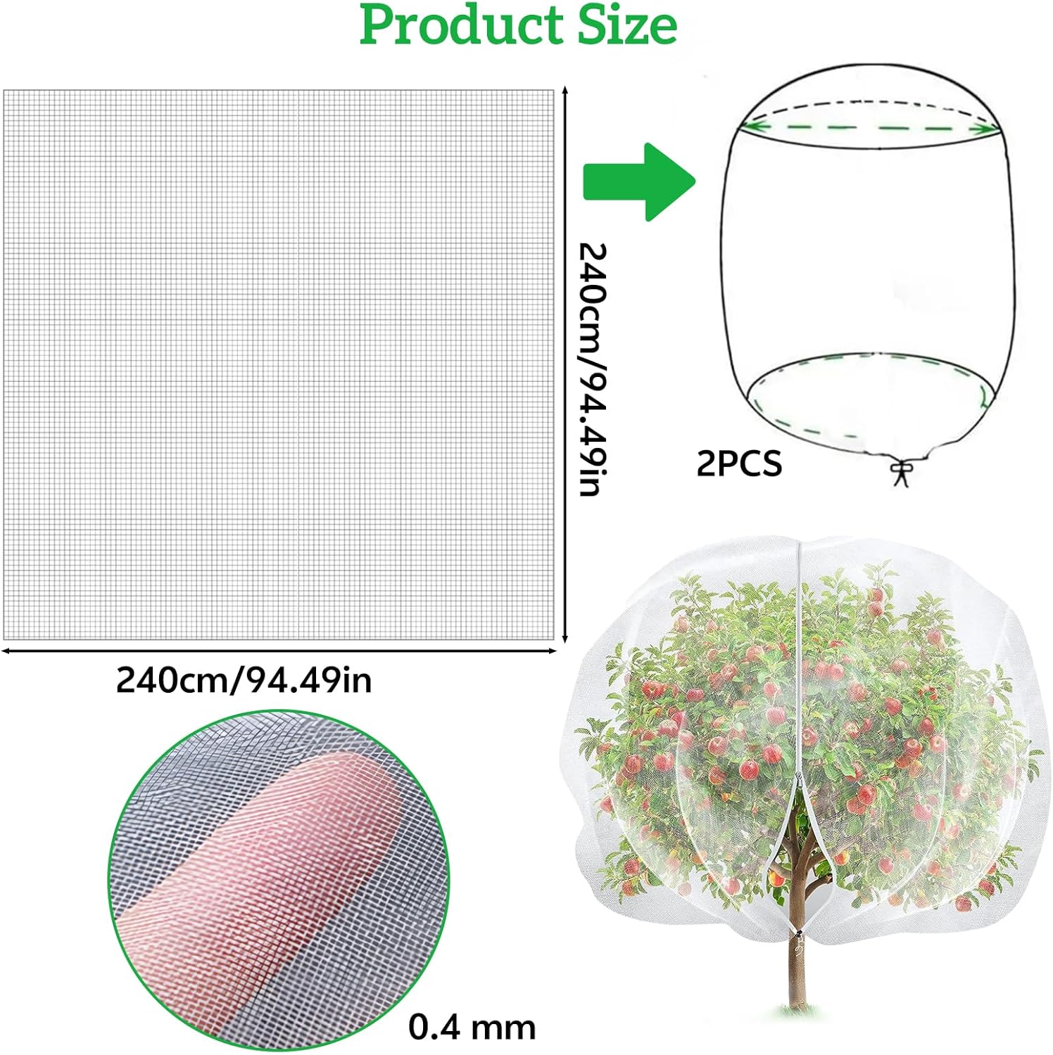 Thumbnail 1 de 2PCS 2.4 x 2.4 m Large Fruit Tree Netting – Reusable Garden Mesh with Zipper & Drawstring