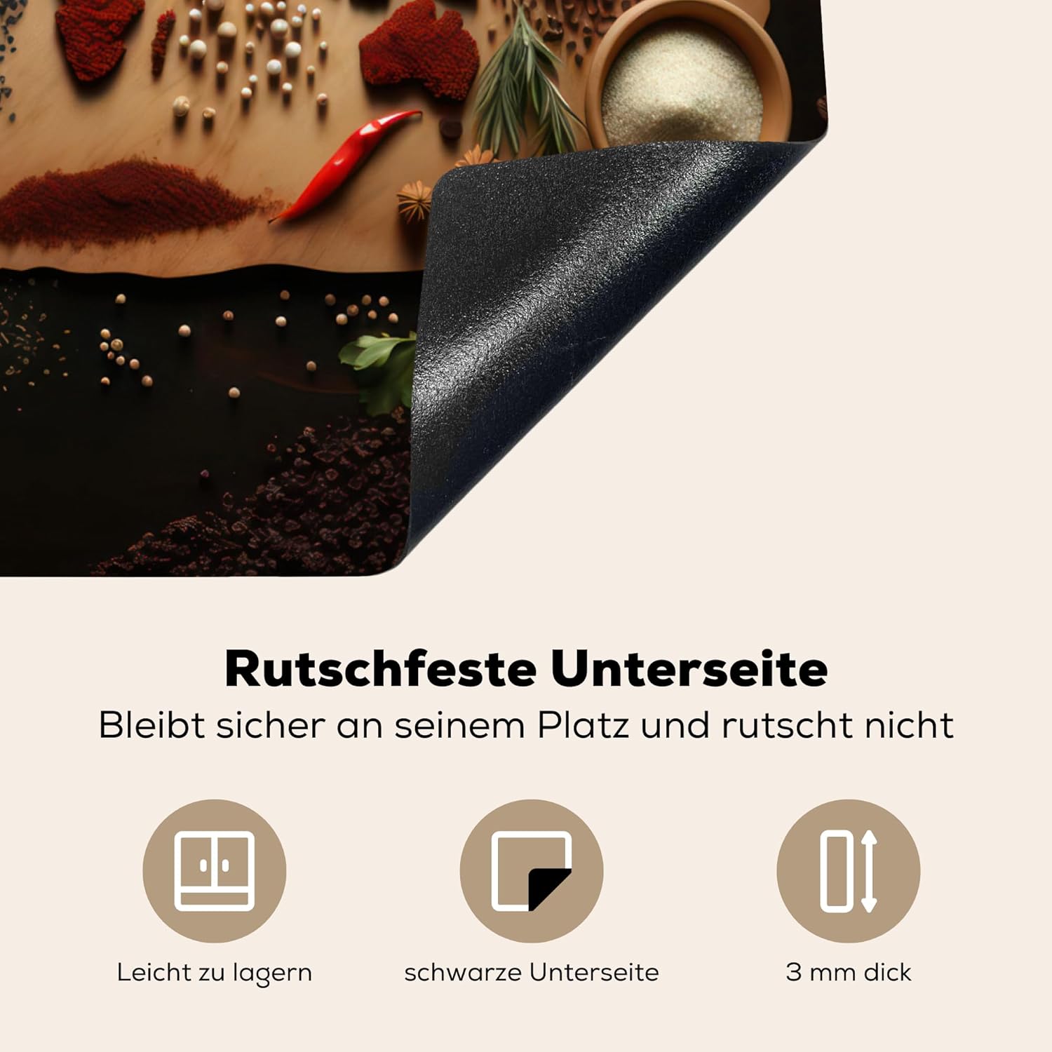 Thumbnail 2 de KitchenYeah Herdabdeckplatte Induktion - 59x51 cm Braun mit Welken-Kräuter-Weltkarte Fotodruck