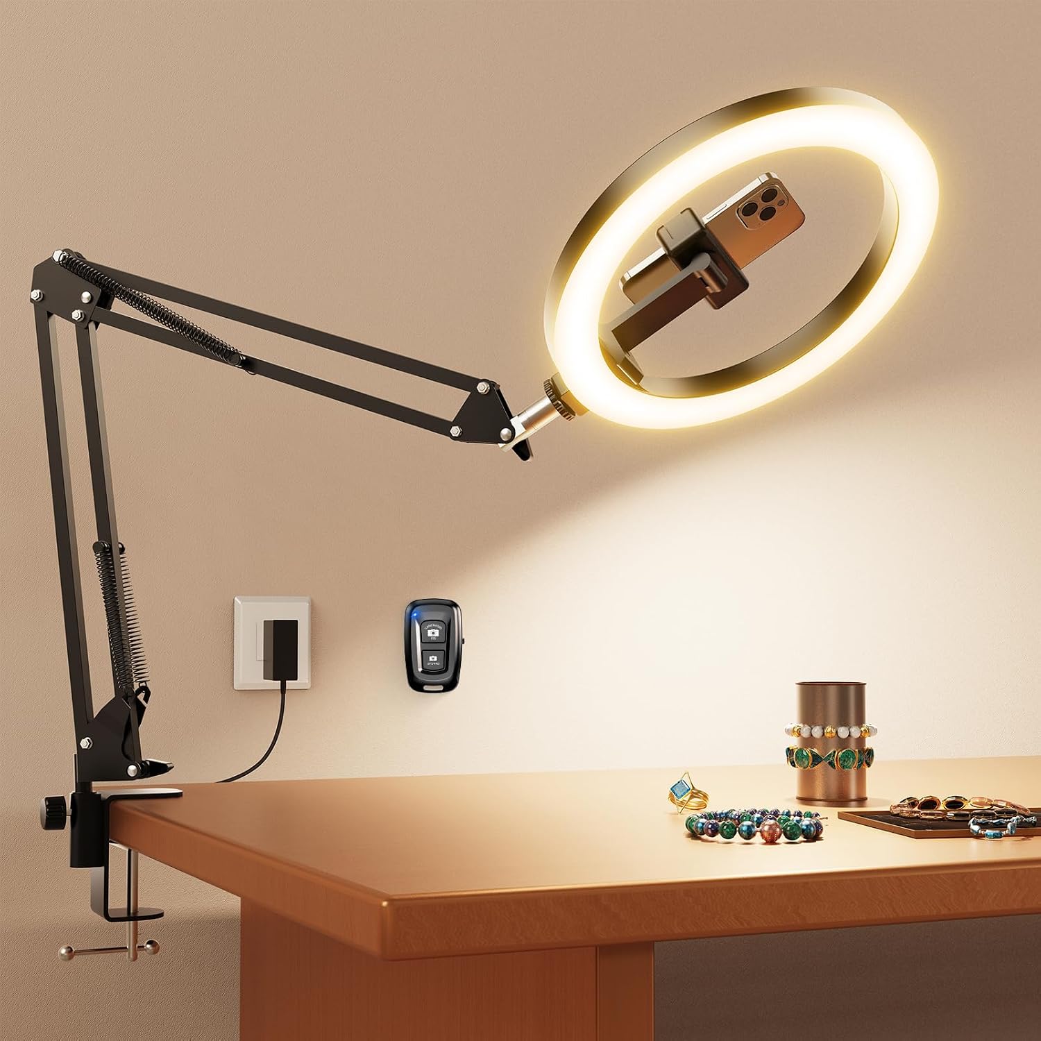 Detalle de Evershop Pro Bright 18W Overhead Ring Light with Clamp and Flexible Arm