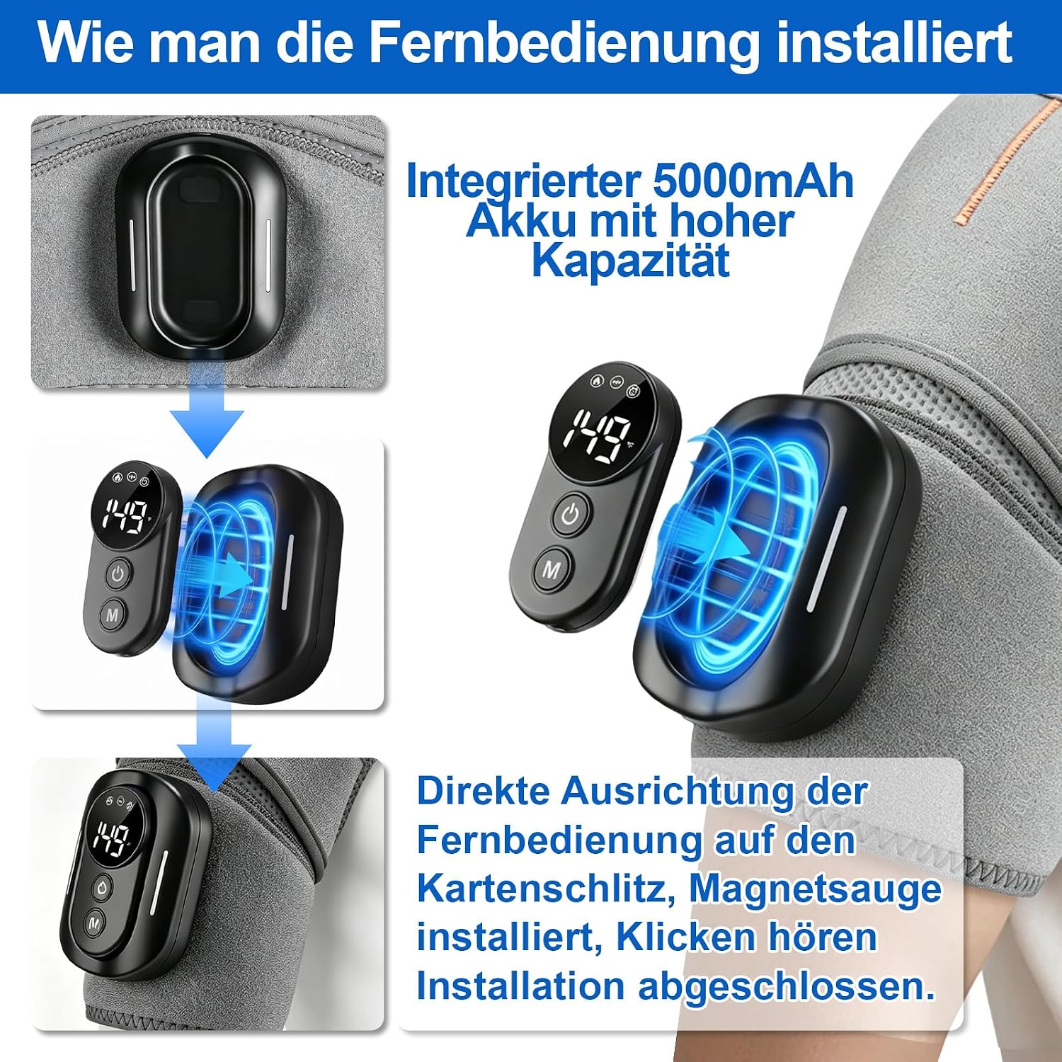 Detalle de Schulter Massagegerät 3-in-1 mit magnetischer Steuerung – 5 Heizstufen, 5 Vibrationsmodi, 5000 mAh Akku