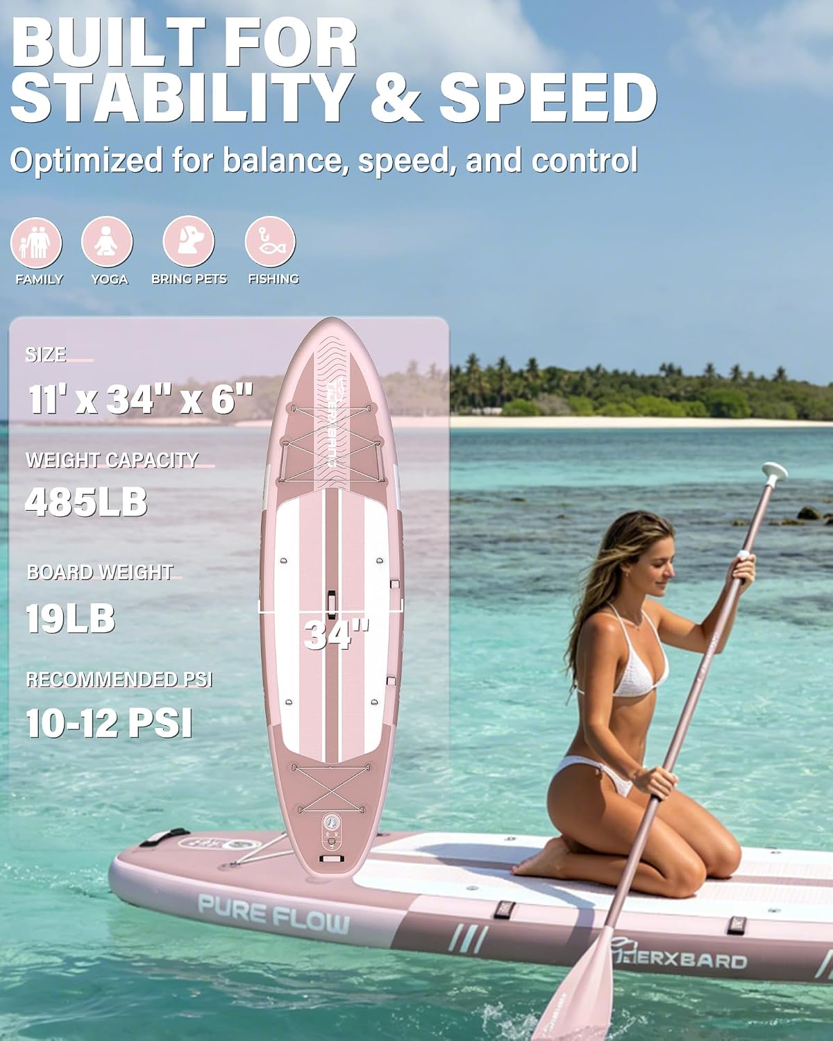 Detalle de TIGERXBANG Aufblasbares Paddle Board mit Sitz – 335 x 86 x 15 cm, Komplettes ISUP-Set für 2+1 Personen