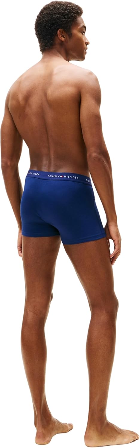 Detalle de Tommy Hilfiger Les Essentiels – Lot de 3 trunks extensibles en coton (bleu profond / lapis bleu / blanc)
