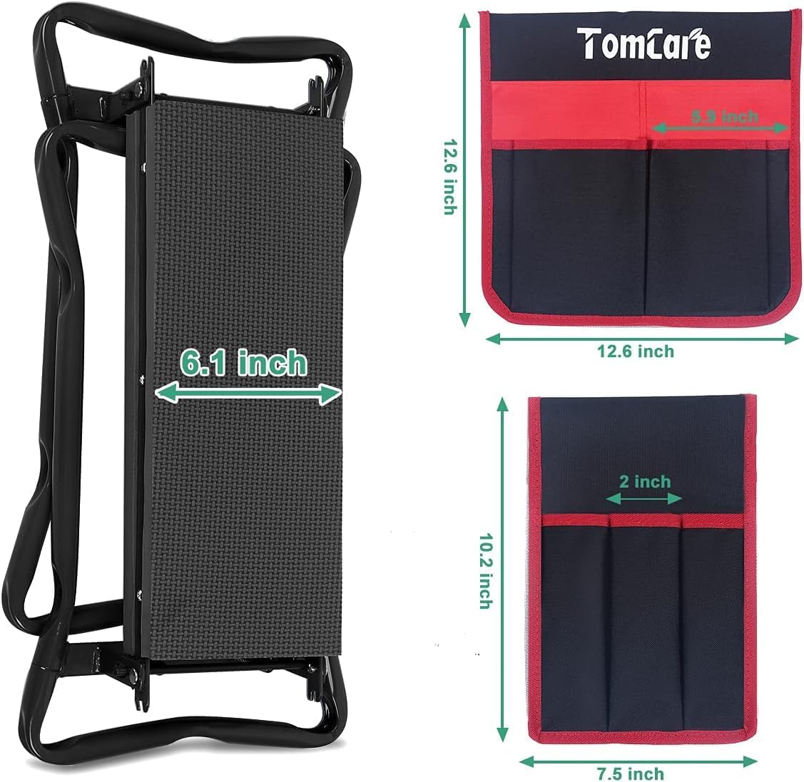 Detalle 2 de TomCare Garden Kneeler and Seat: Wider 10.64” Pad, 400 lb Capacity, Foldable with Dual Tool Pouches
