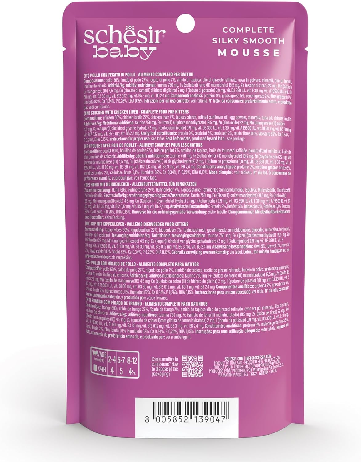 Detalle de Schesir Baby: Filettini di Pollo con Fegato in Mousse per Gattini – 12x70 g