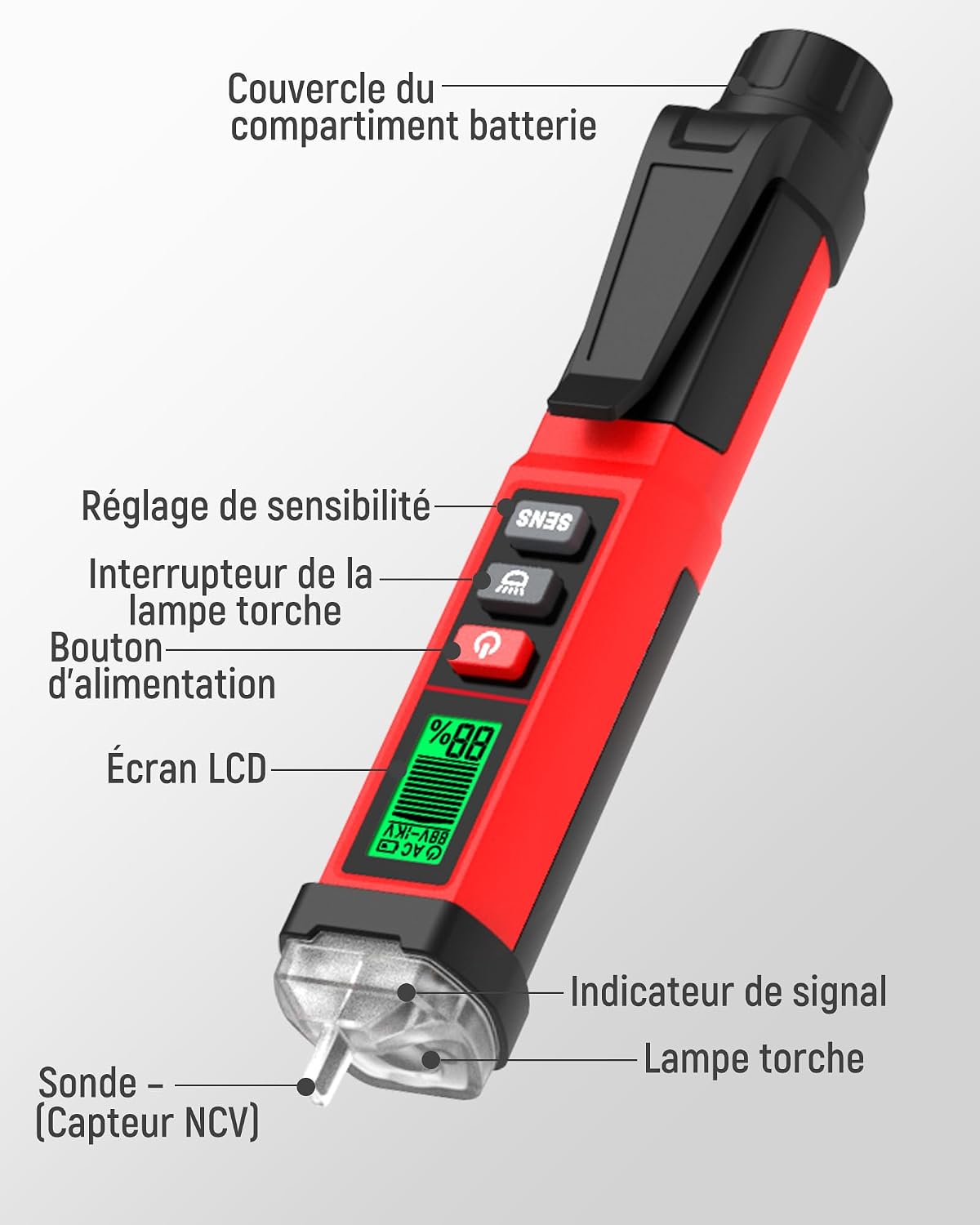 Thumbnail 1 de KAIWEETS Testeur de tension sans contact NCV double plage 12–1000V / 70–1000V AC avec écran LCD