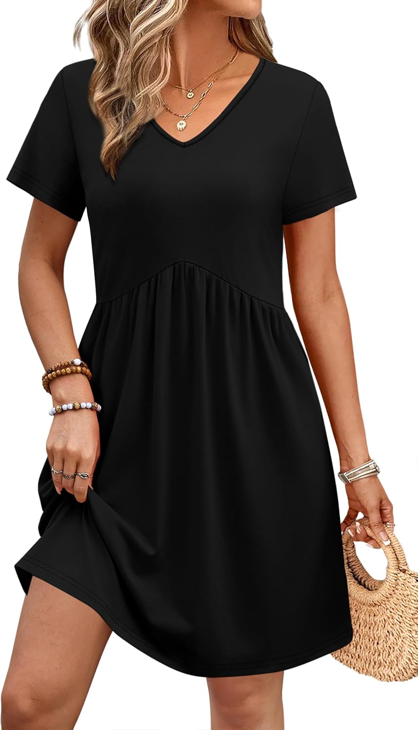 Detalle 2 de WIHOLL Dresses for Women 2026 Casual Summer V Neck Babydoll Dress