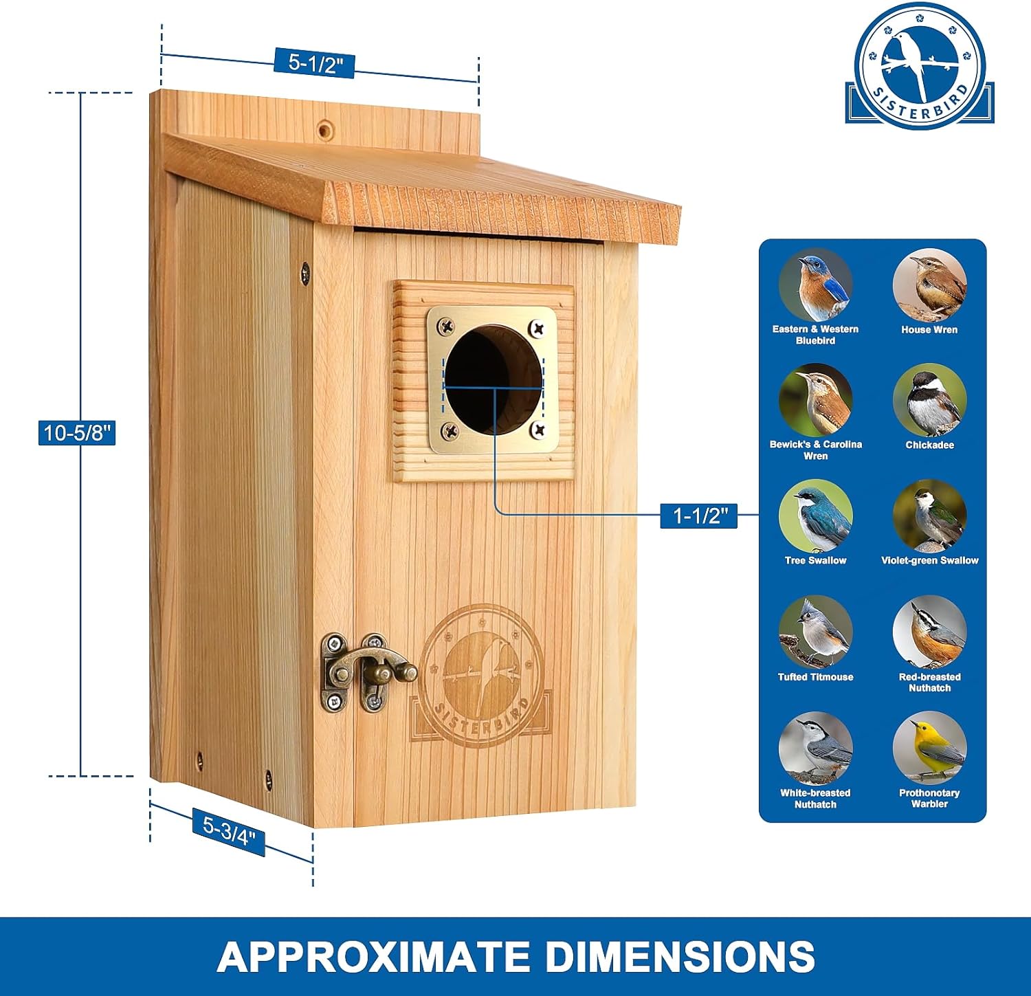 Thumbnail 4 de SISTERBIRD 2-Pack Cedar Bird Houses with Copper Guard — Outdoor Bluebird, Wren, Swallow, and Chickadee Homes