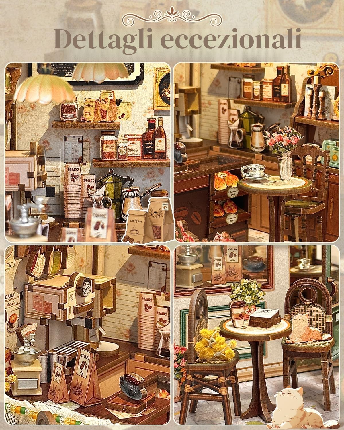 Detalle de CUTEBEE Book Nook Kit – Casa delle Bambole Miniature con Luci LED e Fermalibri in Legno 3D (Sunny Cafe)