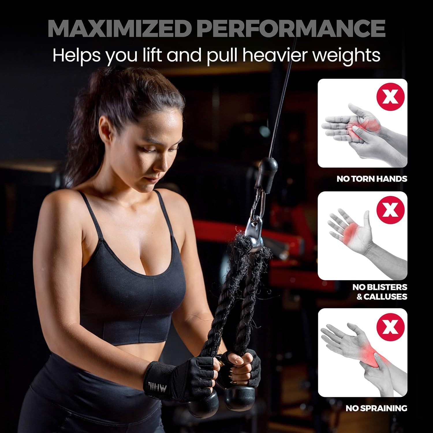 Detalle de MhIL Workout Gloves for Women with Padded Palms and Adjustable Wrist Wraps