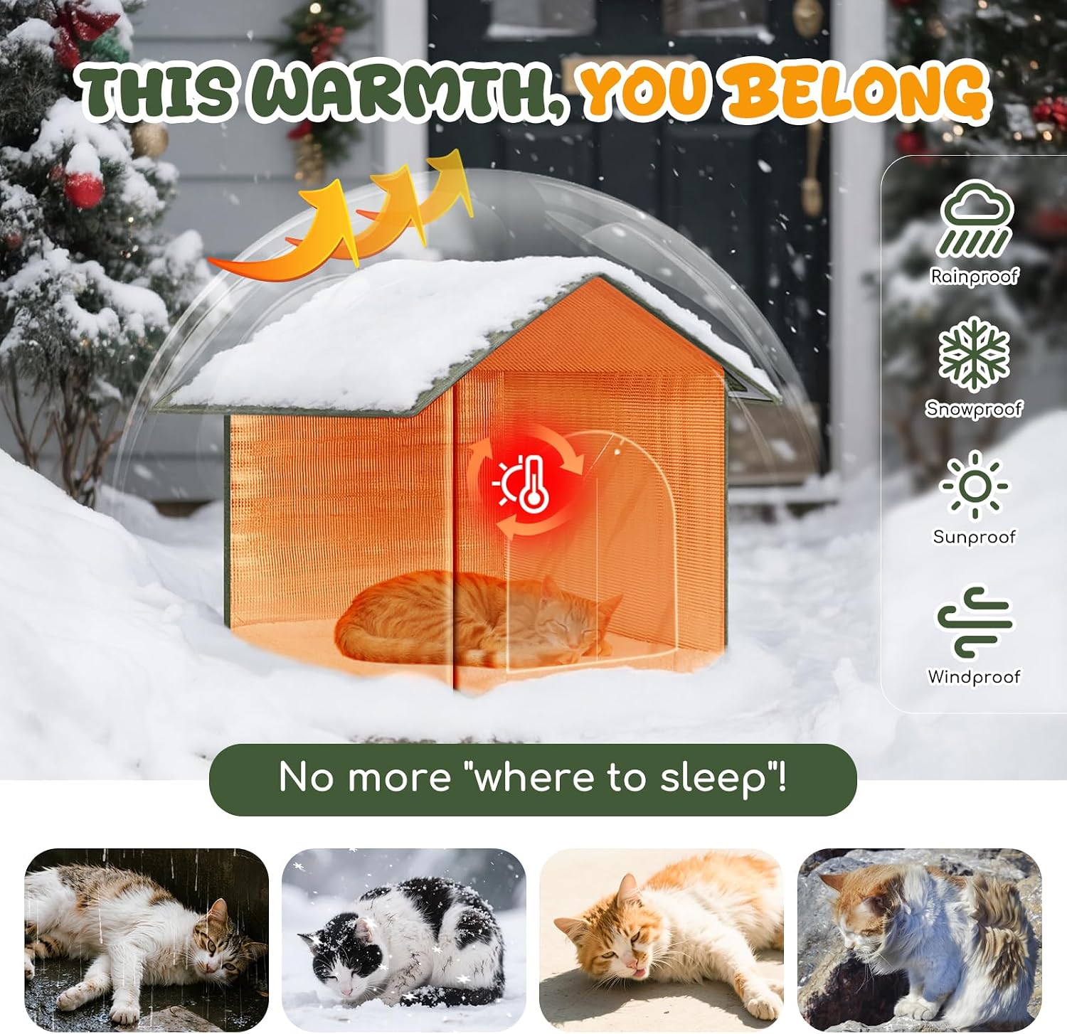 Detalle 1 de Fecuria outdoorcathouse Insulated Outdoor Cat House, Green, Waterproof Oxford Fabric