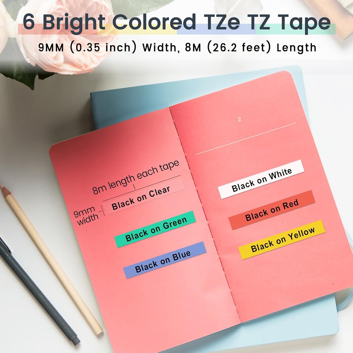 Detalle 2 de Markurlife kompatible 9-mm TZ-Schriftbänder für Brother P-Touch (TZe-121/TZe-221/TZe-421/TZe-521/TZe-621/TZe-721) – für PT-H100/PT-H105/PT-E100/PT-D200/PT-D210