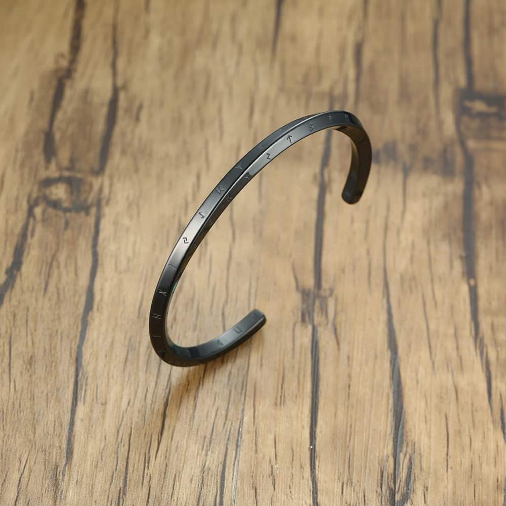 Thumbnail 4 de VNOX Viking Nordic Runes Amulet Mobius Cuff Bracelet (Stainless Steel) in Black/Silver