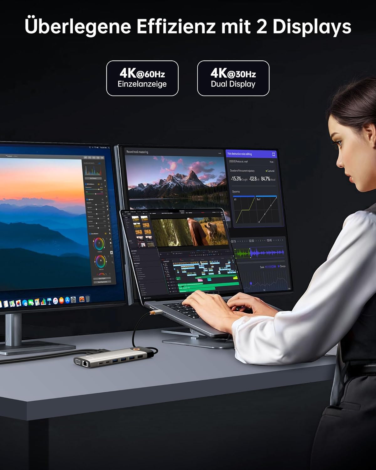 Thumbnail 2 de NOVOO USB-C Docking Station „15 in 1“ für Triple Display: Dual 4K@60Hz, 100W PD, Gigabit Ethernet & Kartenleser