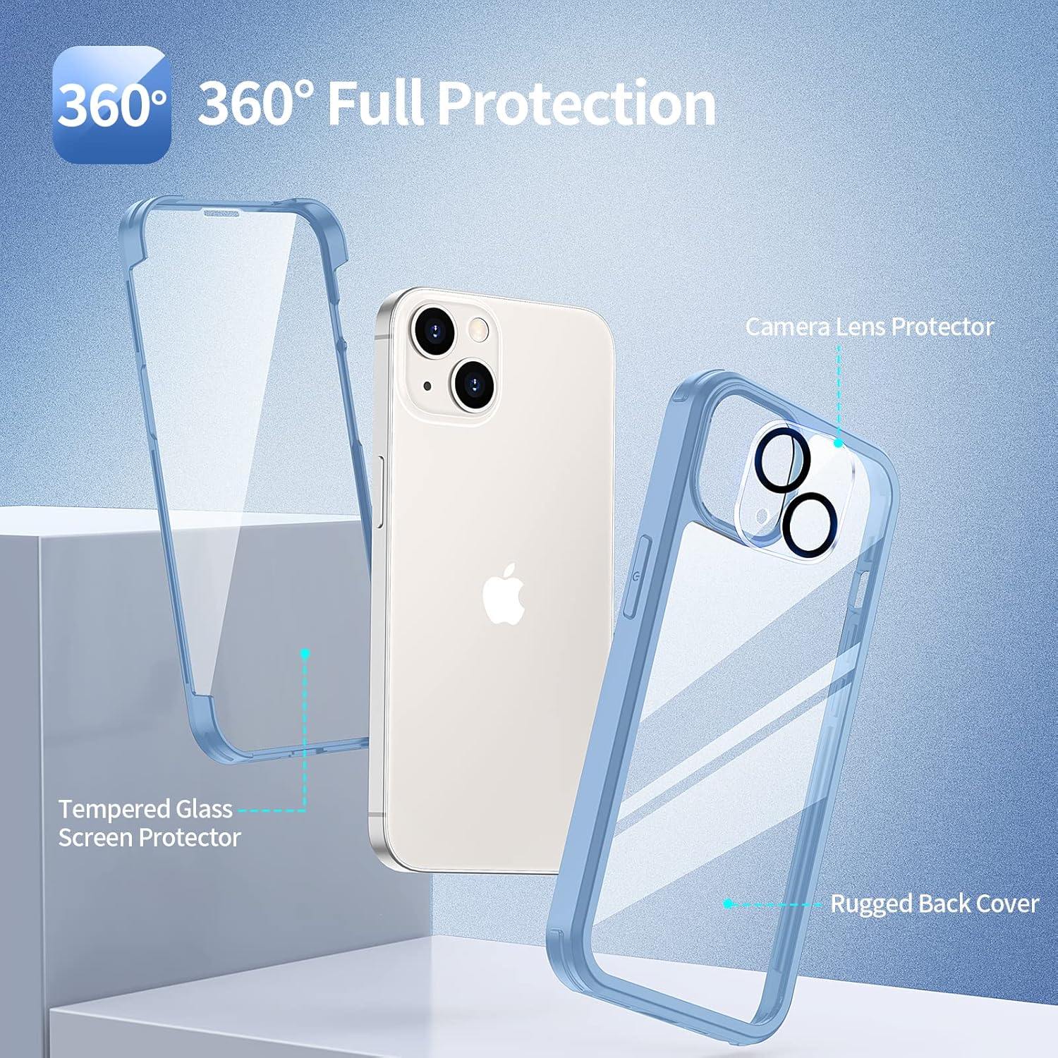 Thumbnail 5 de Seacosmo Coque de protection complète pour iPhone 13 Mini – Bleu, antichoc avec verre trempé et Protection écran + Caméra (9H)