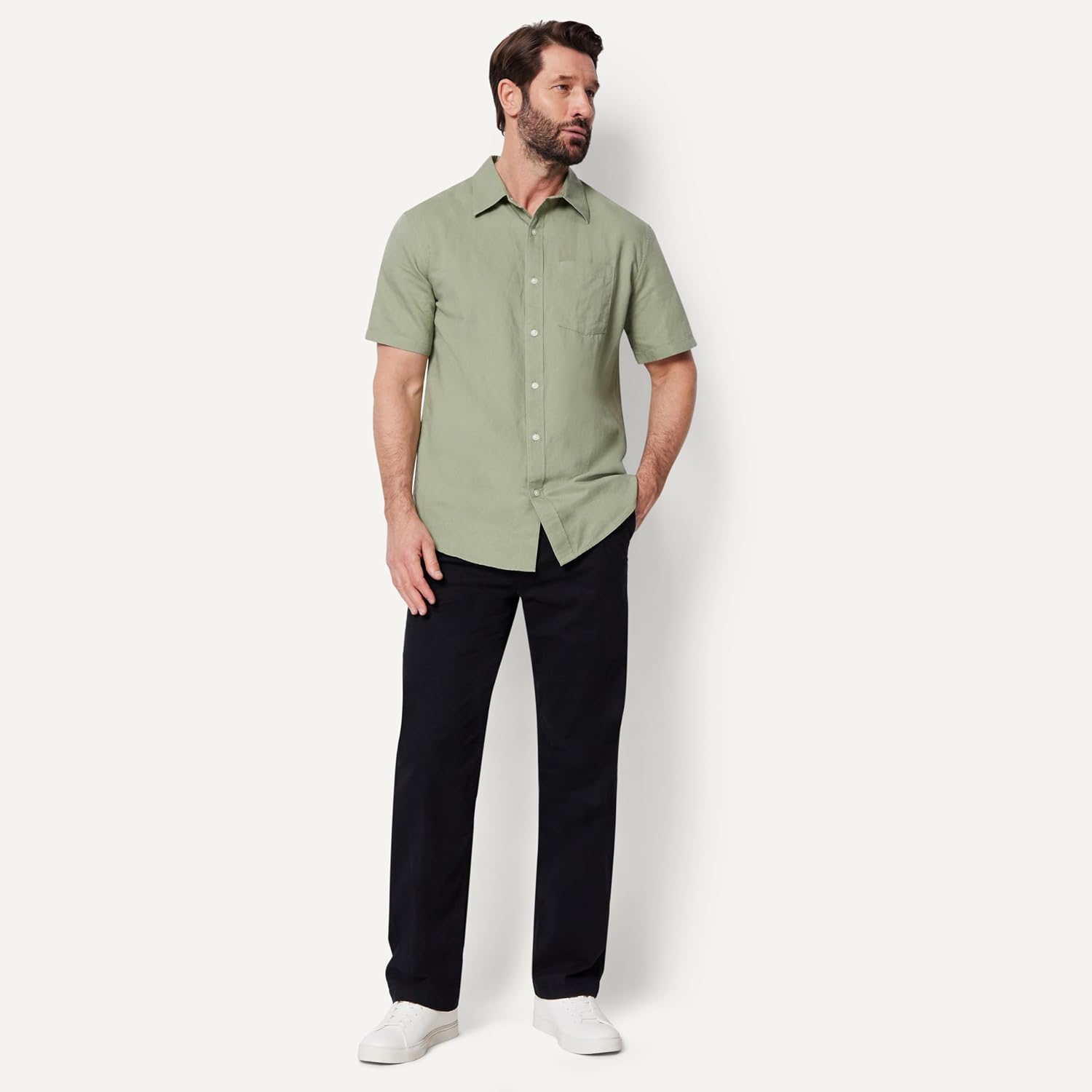 Detalle de Amazon Essentials Men's Regular-Fit Short-Sleeve Linen Shirt