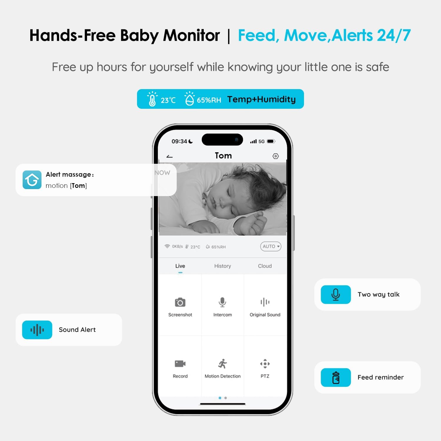 Thumbnail 2 de ieGeek 5-inch Screen Baby Monitor with Camera, Night Vision, PTZ and Two-Way Talk