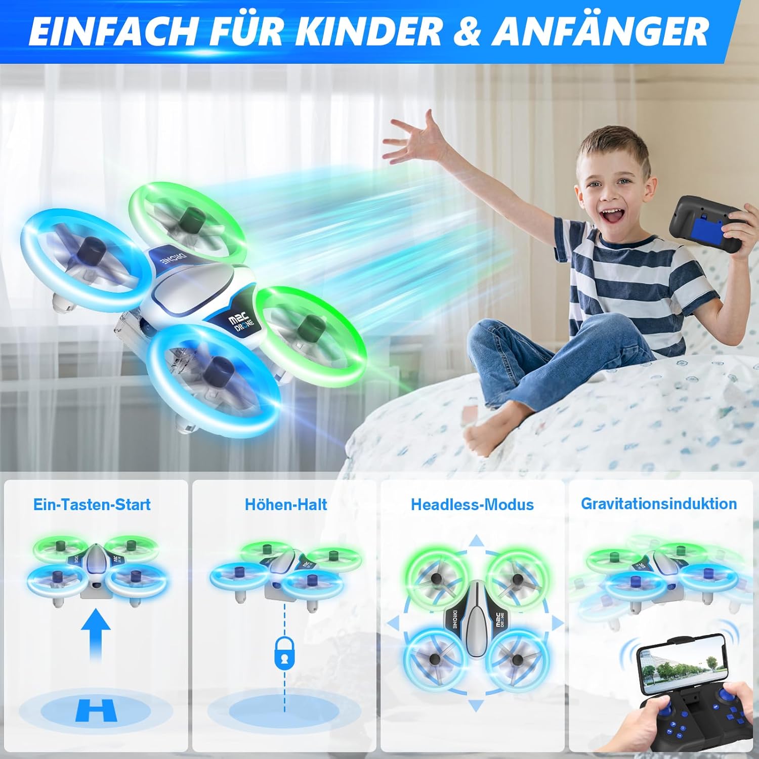 Detalle 2 de Mini Drone con Cámara 1080P para niños 3 baterías