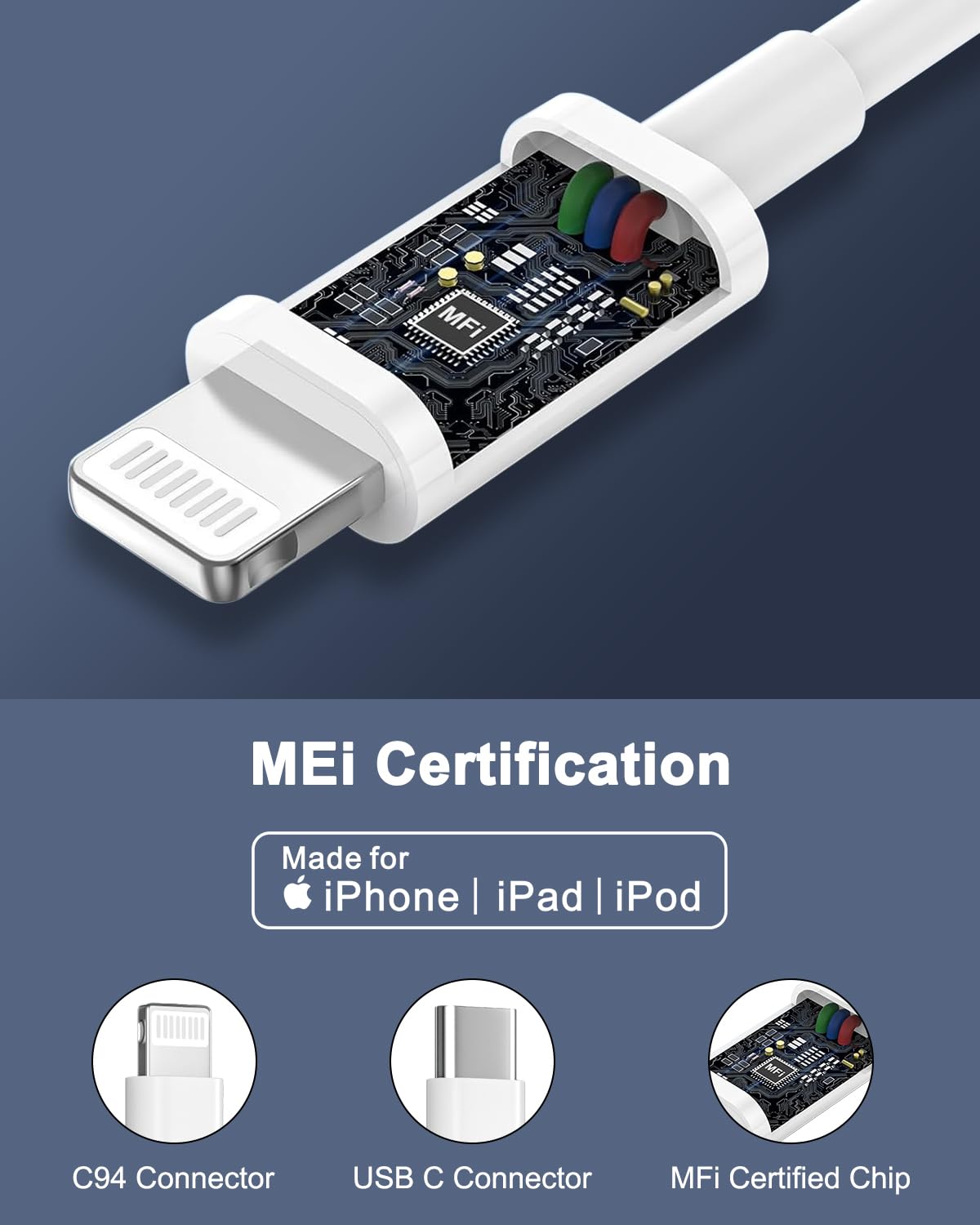 Detalle de Cable iPhone 3m USB‑C vers Lightning certifié MFi – longueur idéale pour domicile et déplacement