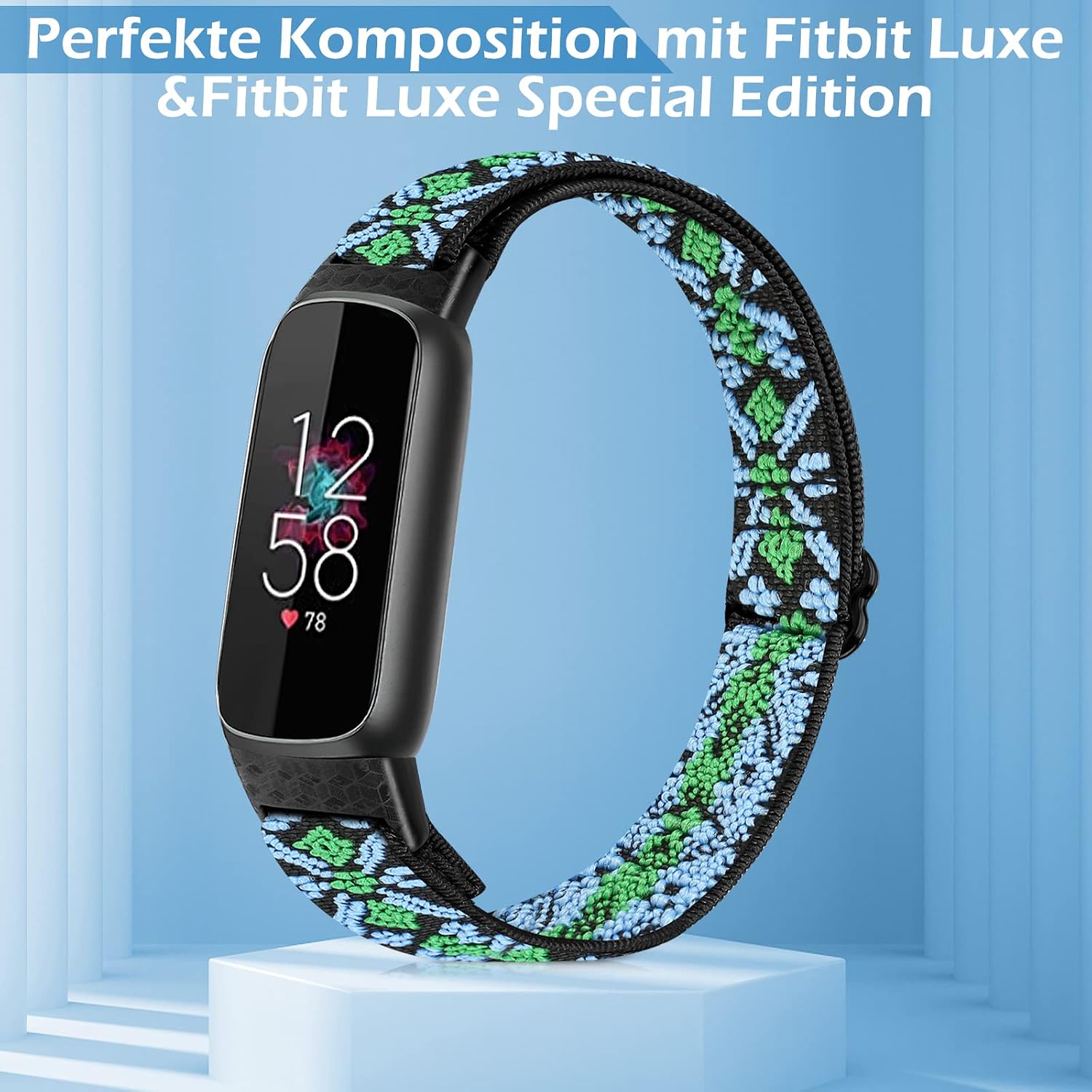 Detalle 2 de YCHDDER Elastisches Nylonarmband für Fitbit Luxe – Solo Loop, verstellbar, atmungsaktiv
