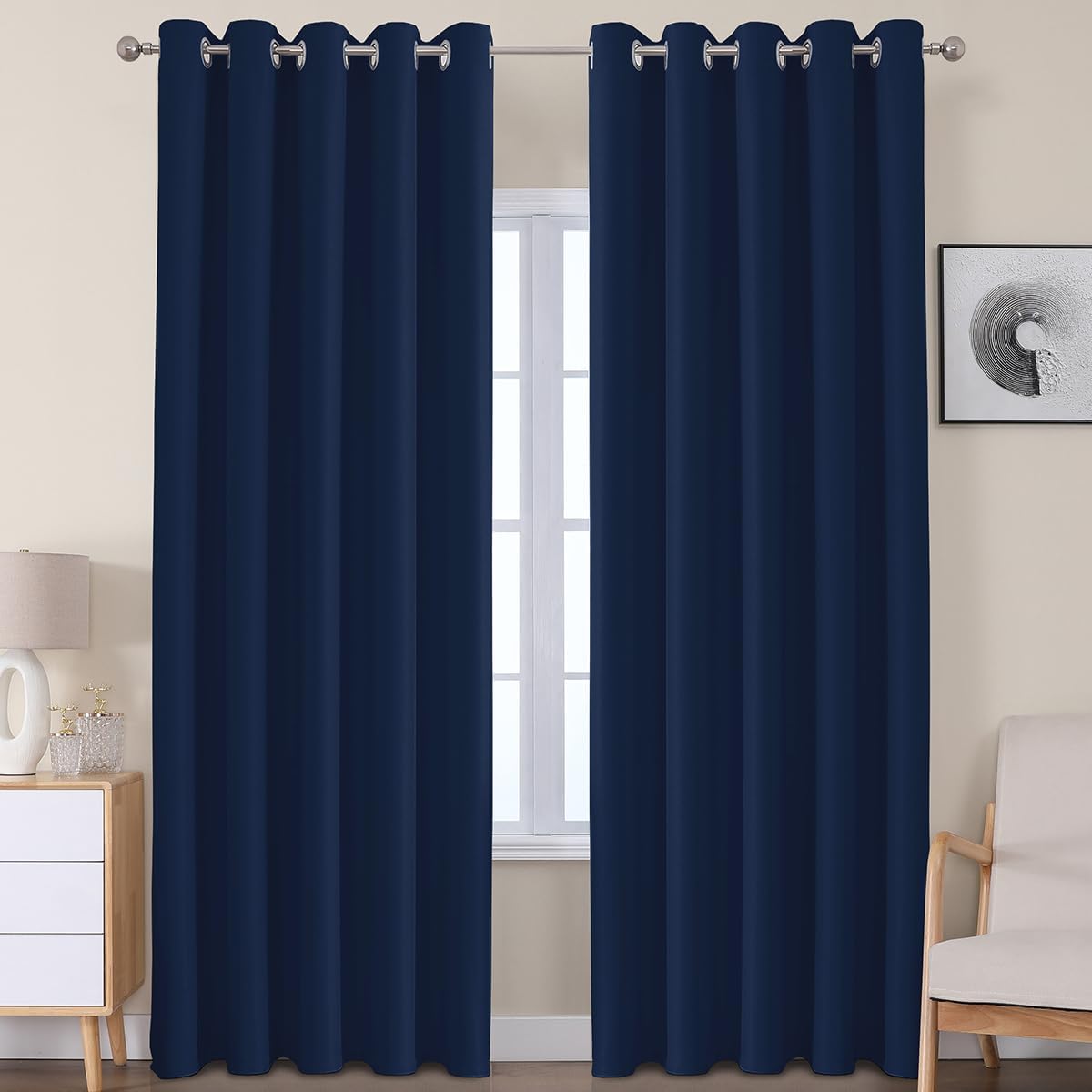 Detalle de VEHEDE Blackout Thermal Curtains (Navy) — 2 Panels, 66 Inch Width x 90 Inch Drop, Eyelet Top