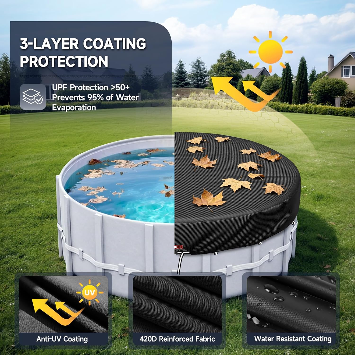 Thumbnail 4 de LXKCKJ 12 Ft Round Solar Pool Cover: Practical Protection with Drawstring Stability