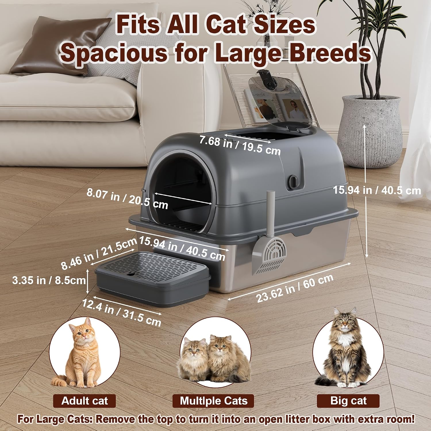Detalle de CuddPaw Stainless Steel Cat Litter Box, Nonstick Basin