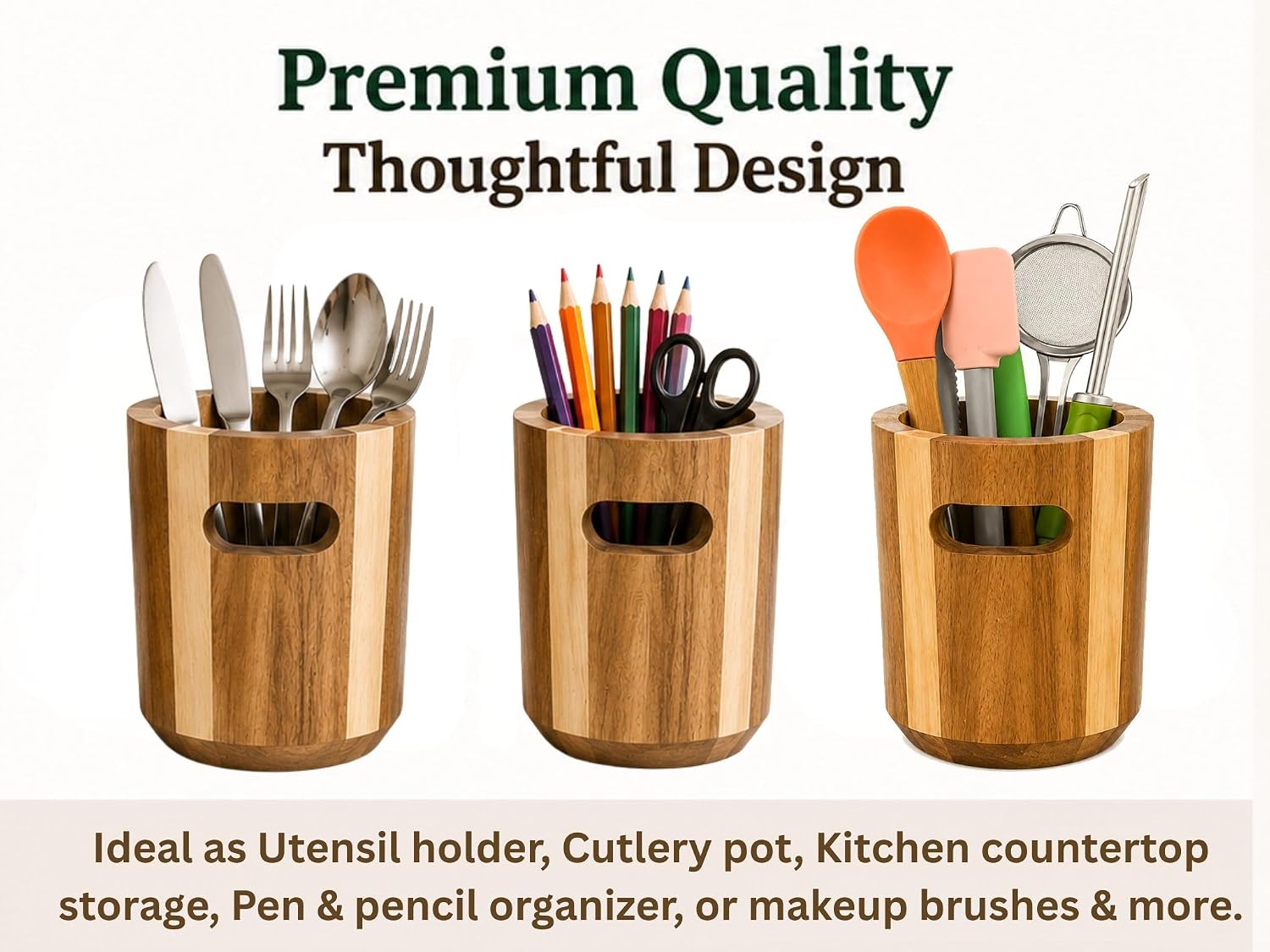 Detalle 2 de AYAMAX AYA00211 Acacia Wood Utensil Holder, Small, 360° Rotating