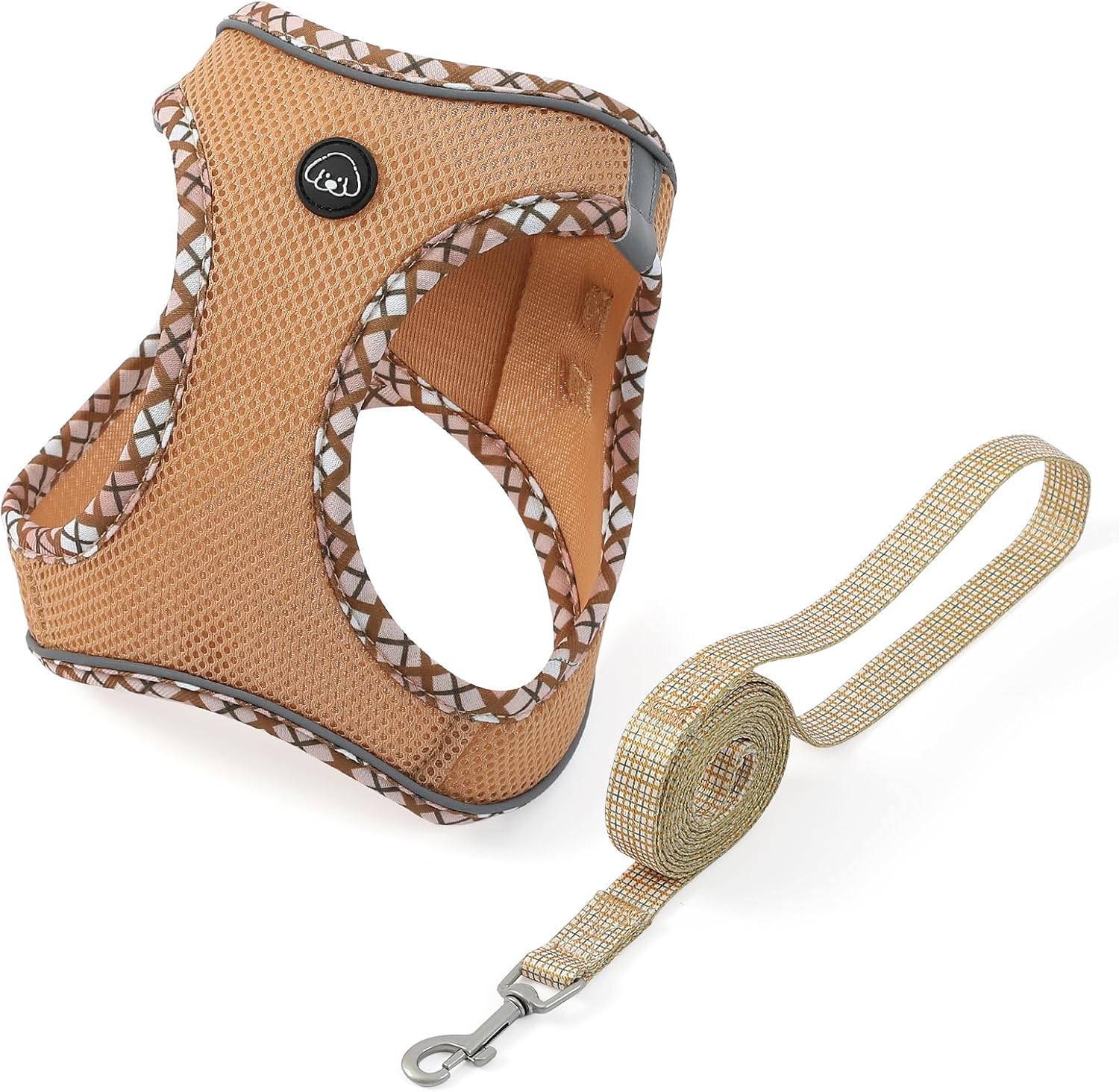 Detalle de COMSLE Pettorina con guinzaglio per cani taglia piccola XS, morbida imbottitura marrone con inserti riflettenti