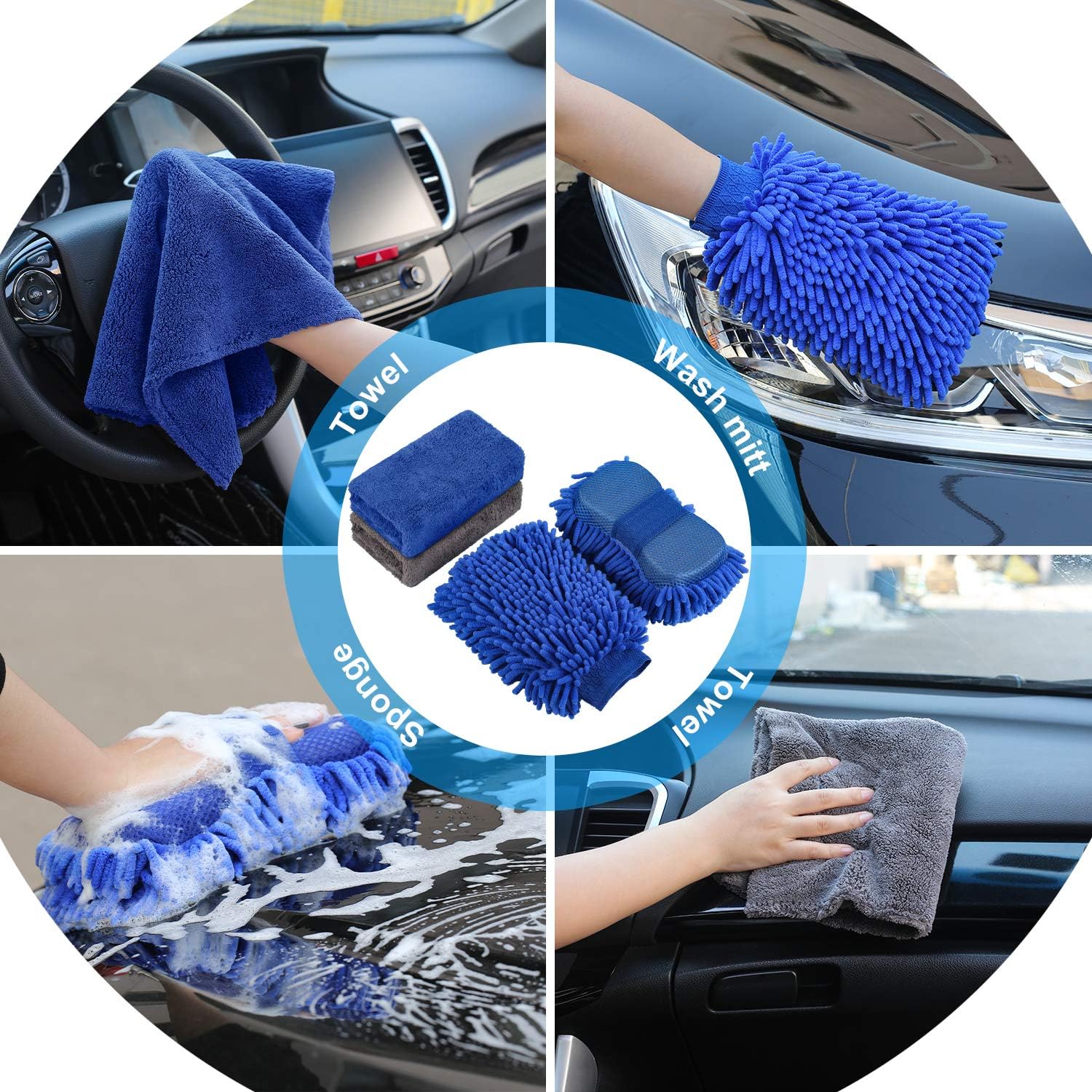 Detalle de AUTODECO 22Pcs Car Wash Cleaning Kit with Collapsible Bucket