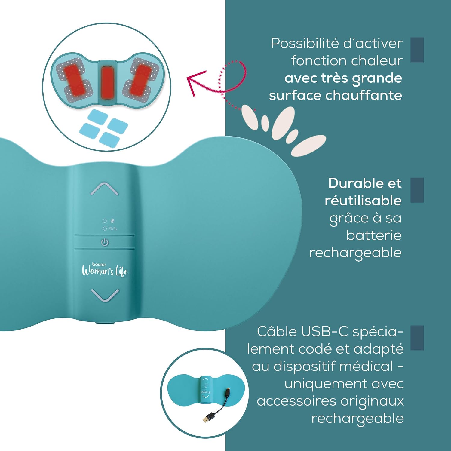 Detalle de Beurer EM 55 Menstrual Relax+ : TENS et chaleur pour soulager les douleurs menstruelles et d’endométriose
