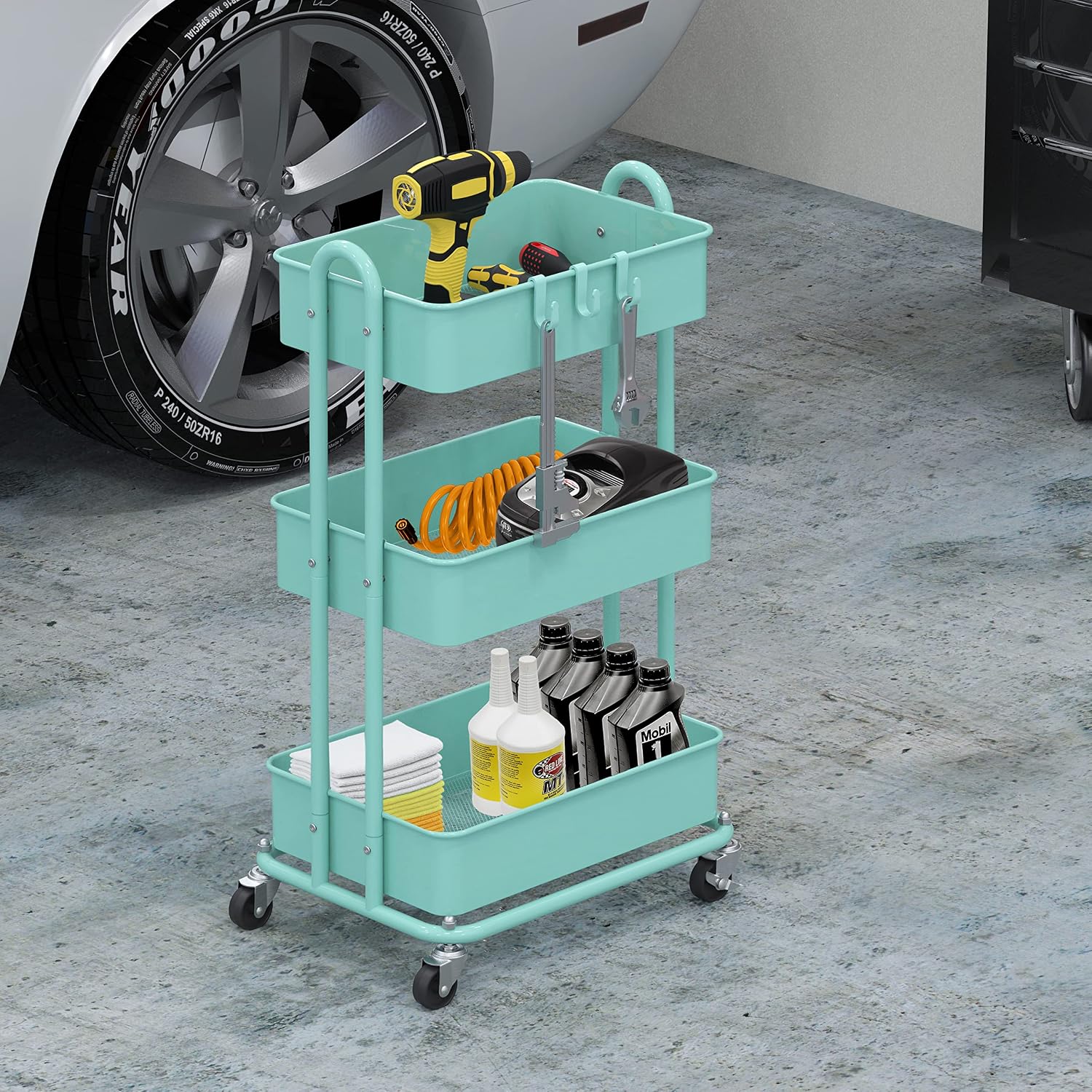 Thumbnail 3 de Simple Houseware CB-10C-T 3-Tier Metal Utility Cart, Turquoise