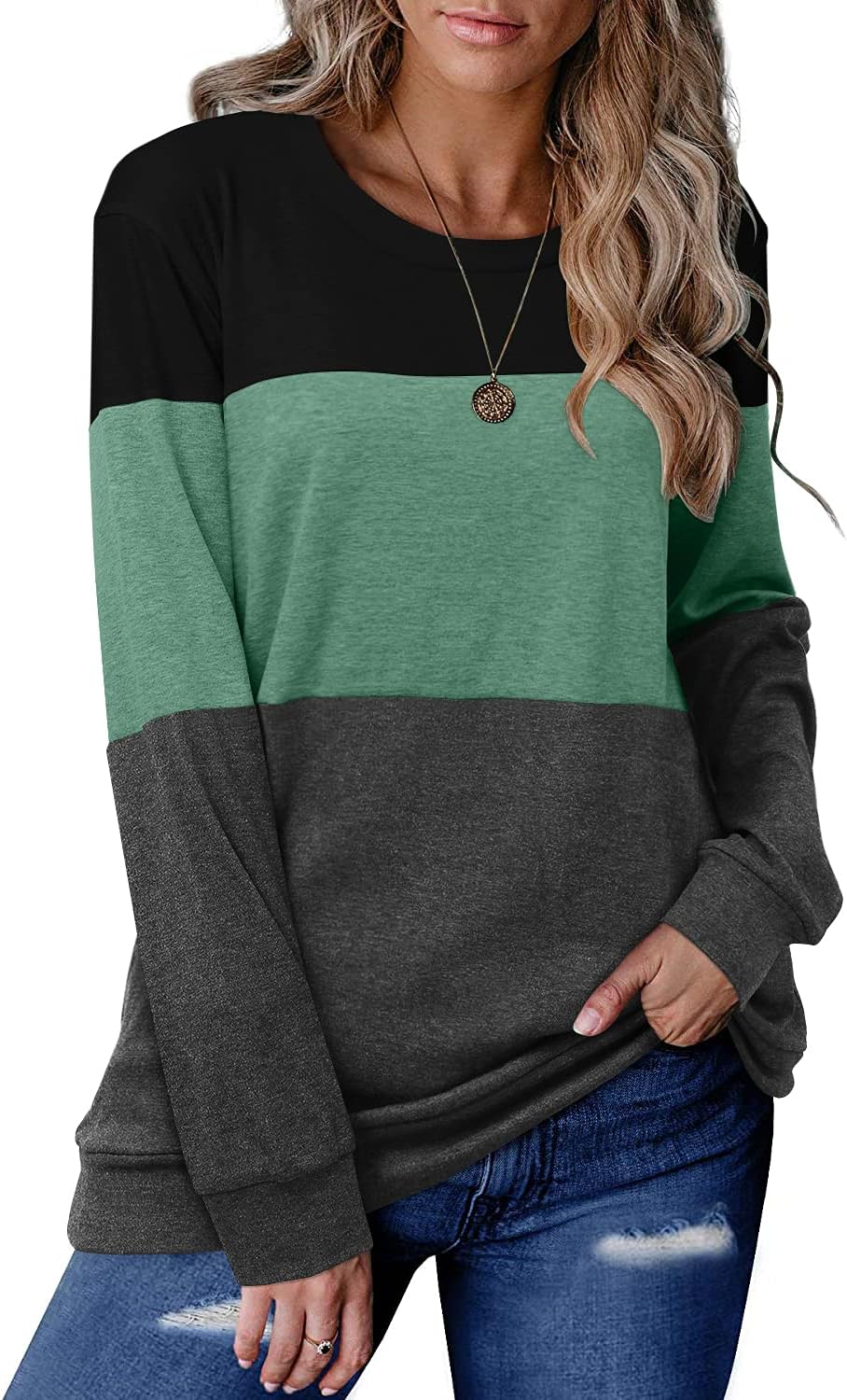 Detalle de CRAZY GRID Women's Long-Sleeve Sweatshirt, 35% Cotton