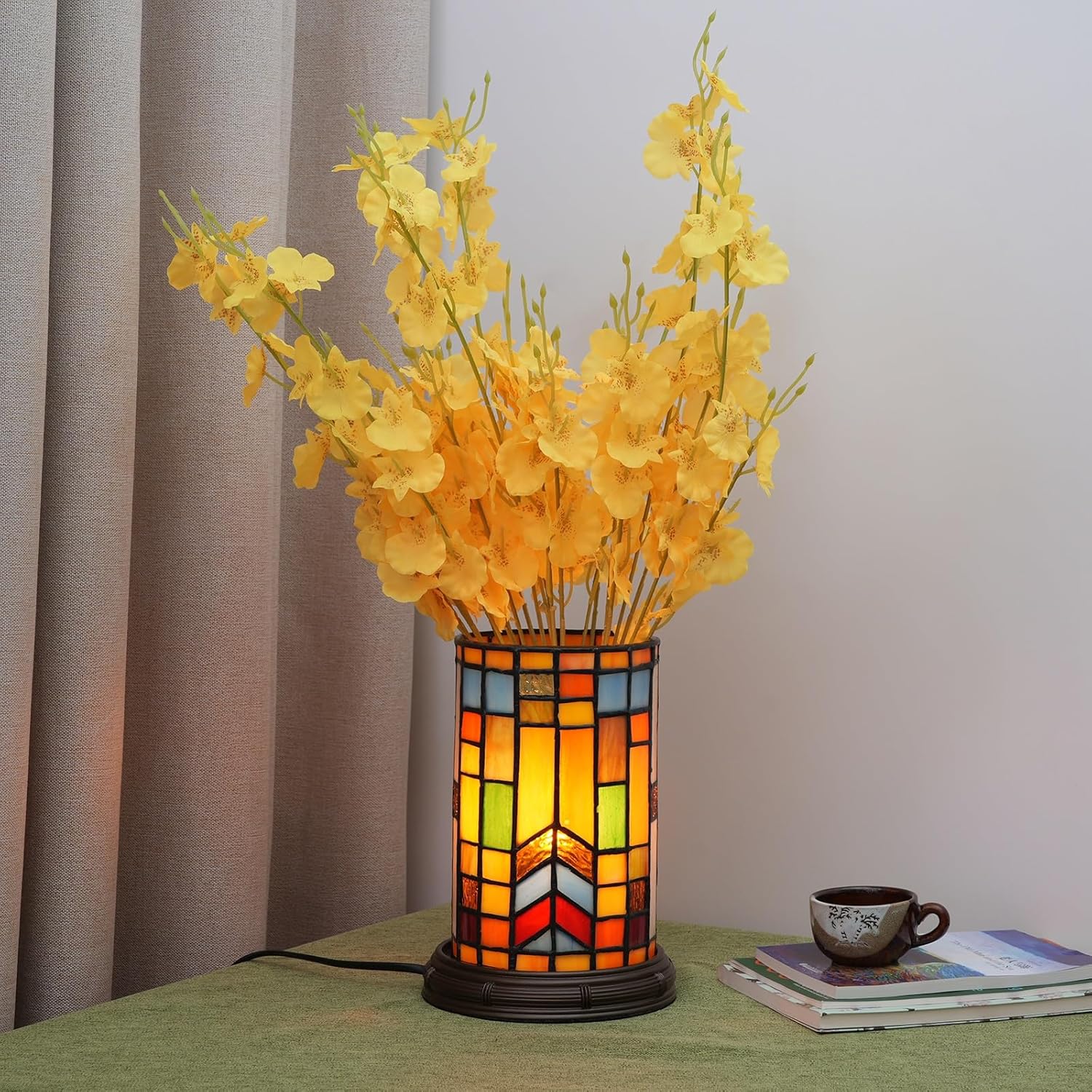 Thumbnail 1 de Blivuself Tiffany Style Stained Glass Cylinder Desk Lamp