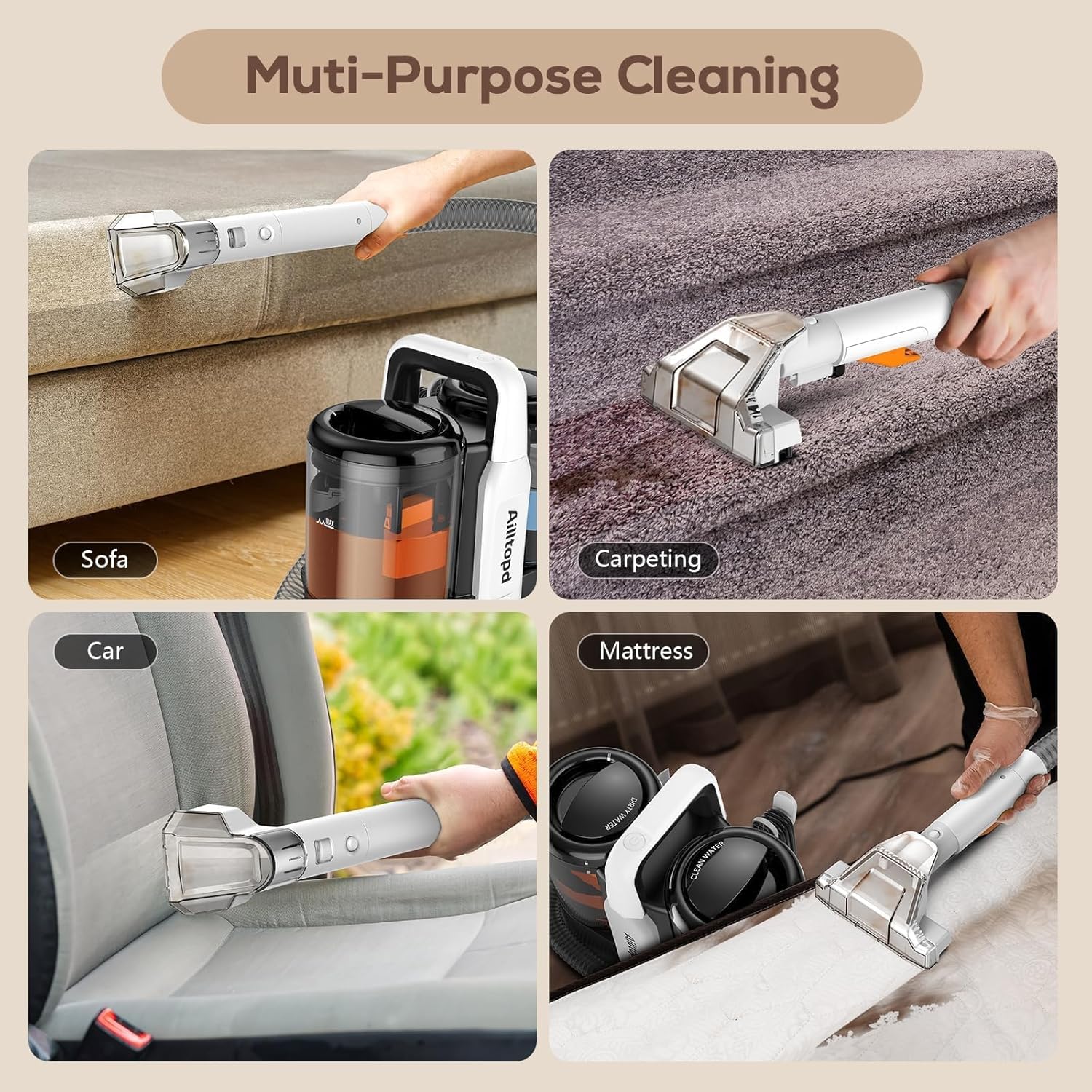Detalle 1 de Ailltopd C5 Portable Carpet Cleaner, 15KPa Suction, Dual Tanks