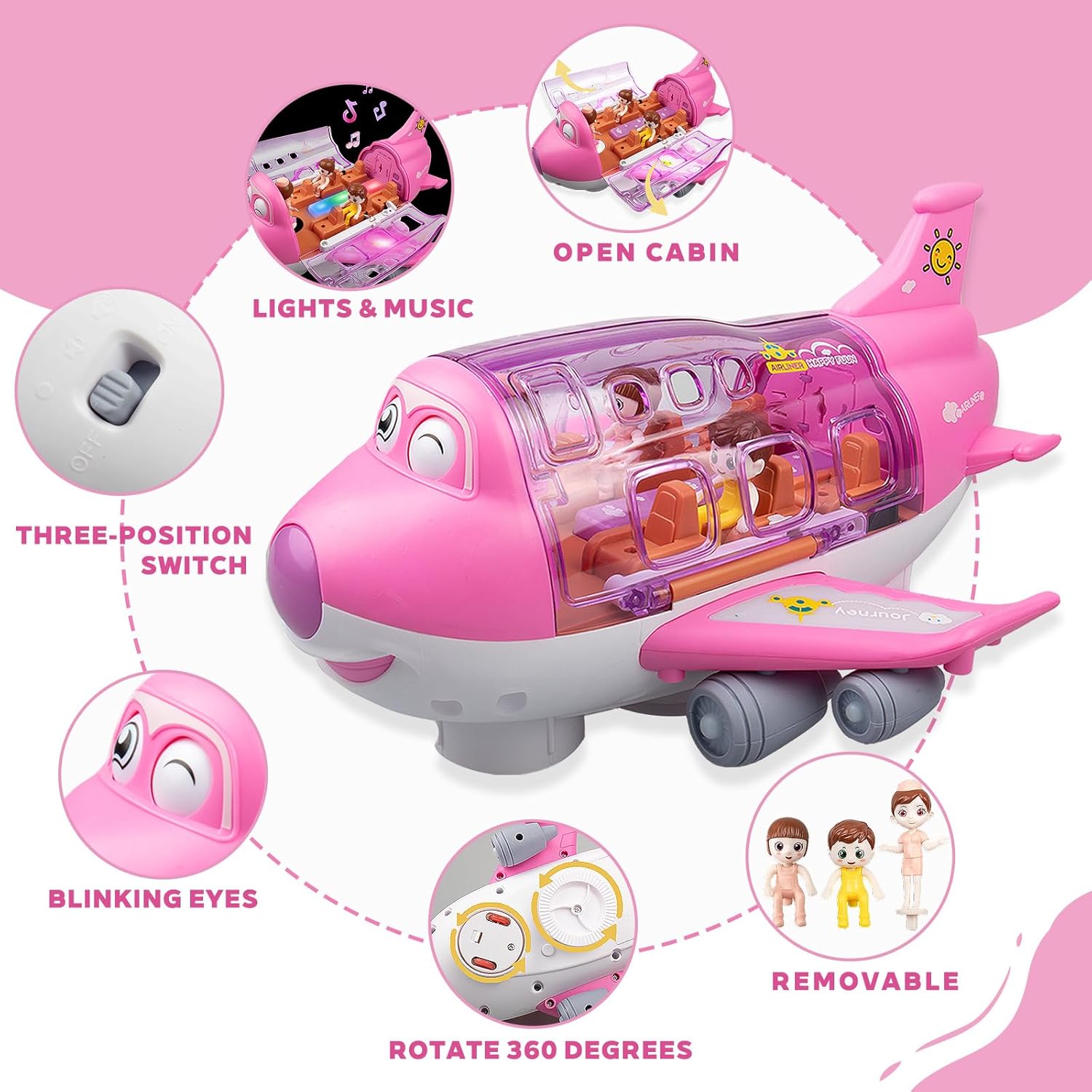 Detalle 2 de victob Aeroplane Toys for Toddlers – Bump and Go Pink Plane with LED Lights & Sounds