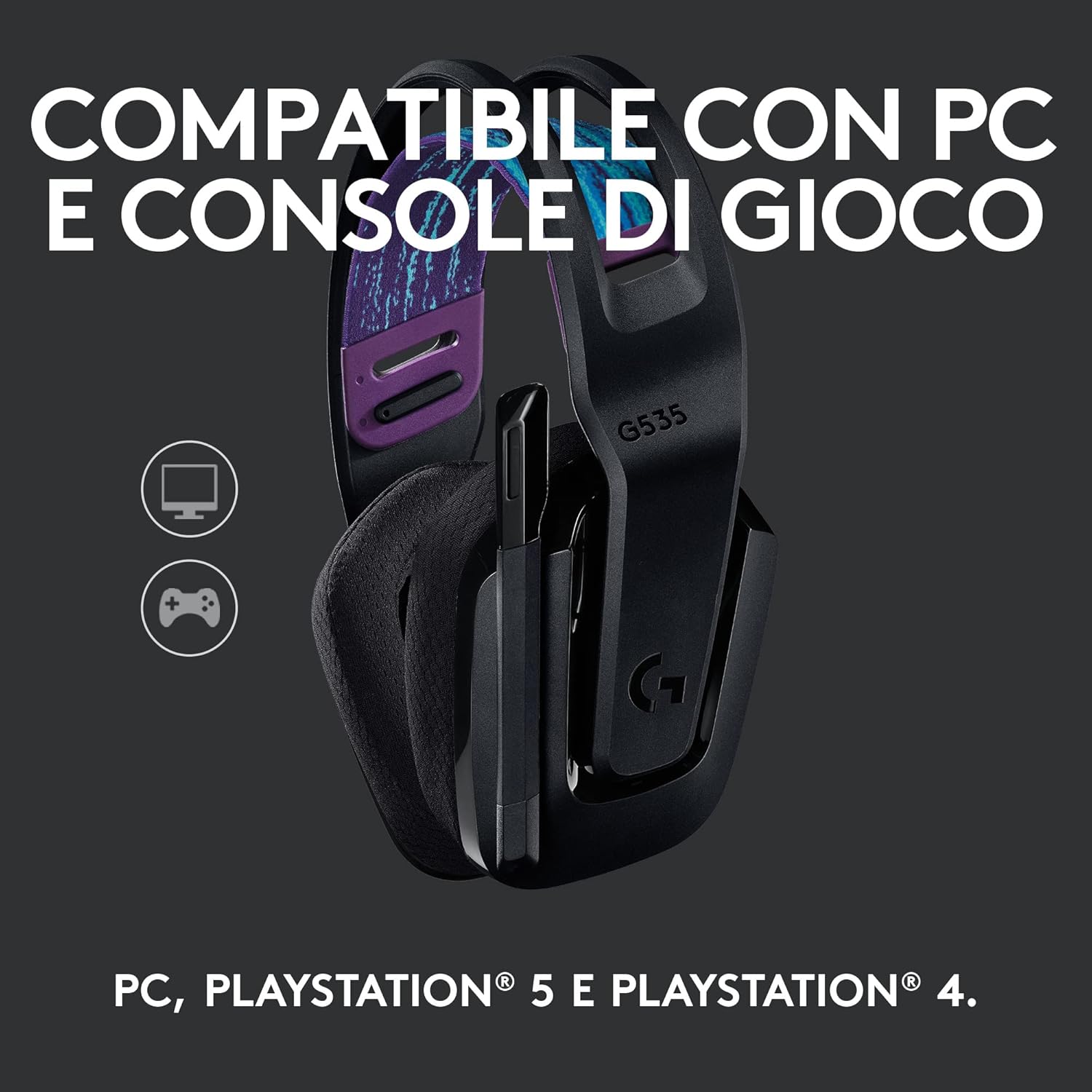 Thumbnail 4 de Logitech G G535 LIGHTSPEED cuffie gaming wireless con microfono flip-to-mute (USB) per PC, PS4 e PS5