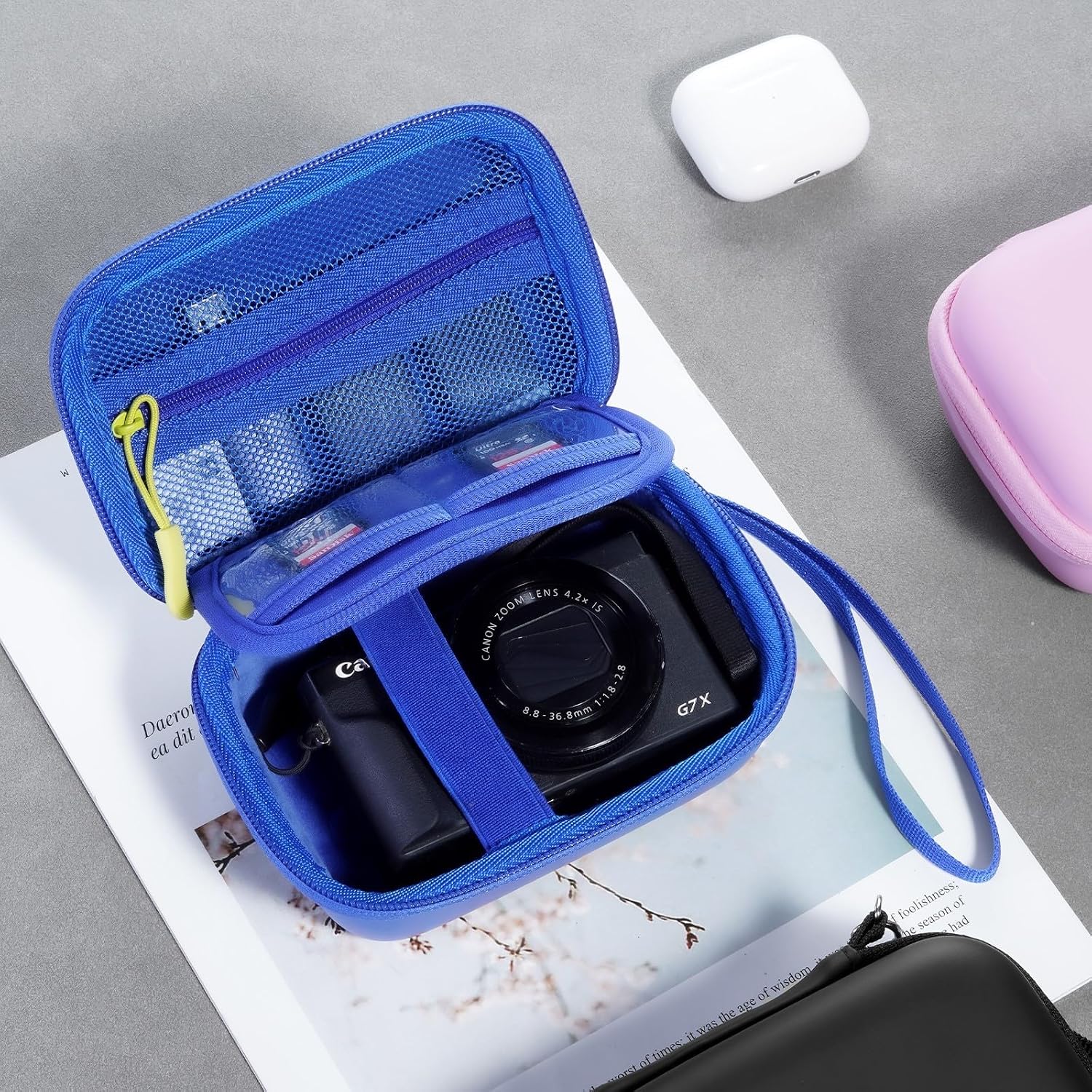Detalle de ProCase Kameratasche für Canon G7X Mark III/II, SX740 HS & weitere kompakte Digitalkameras – Tragetasche, EVA, blau