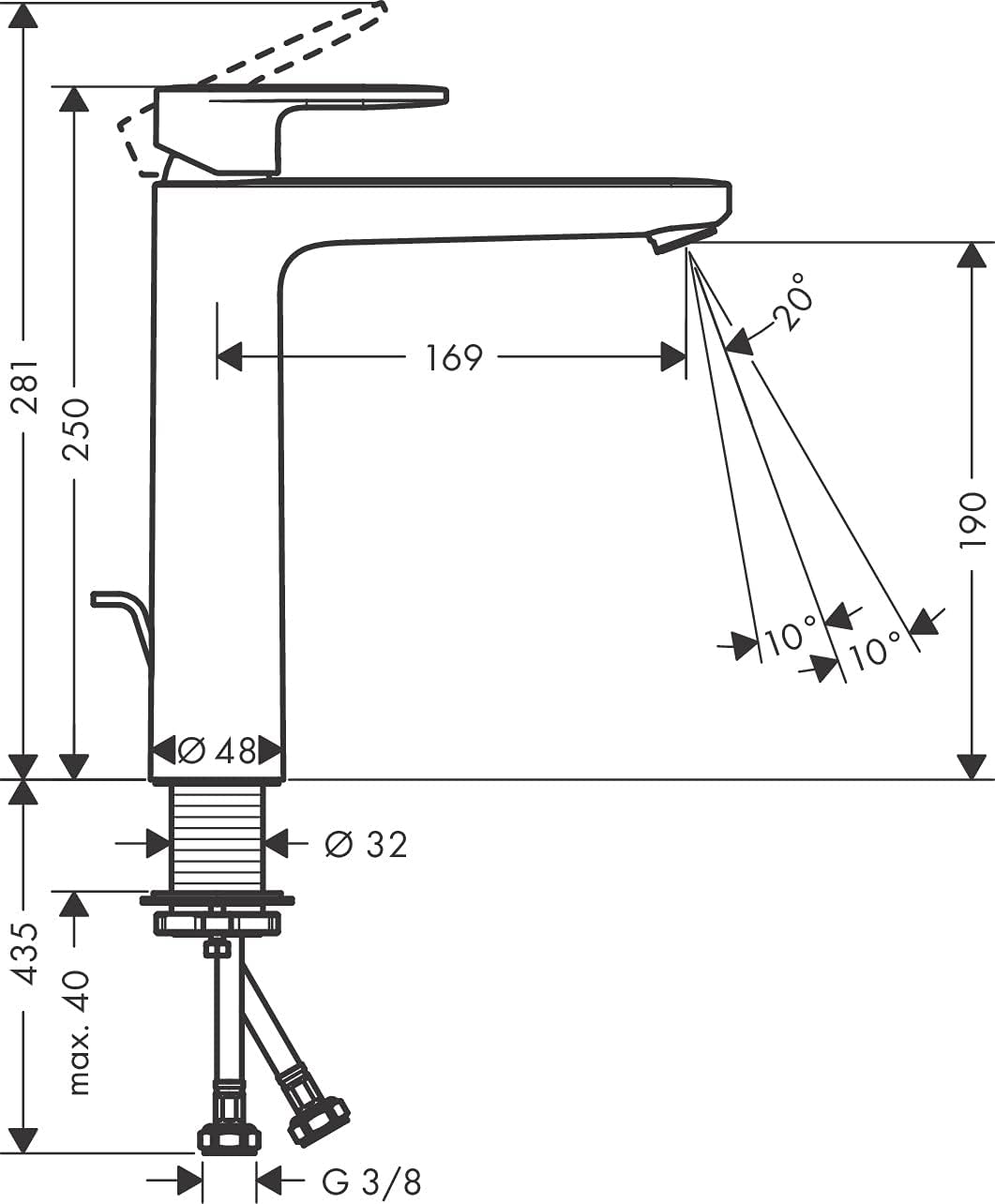 Detalle de Hansgrohe Vernis Blend Waschtischarmatur mit Zugstangen-Ablauf – Chrom, 71552000