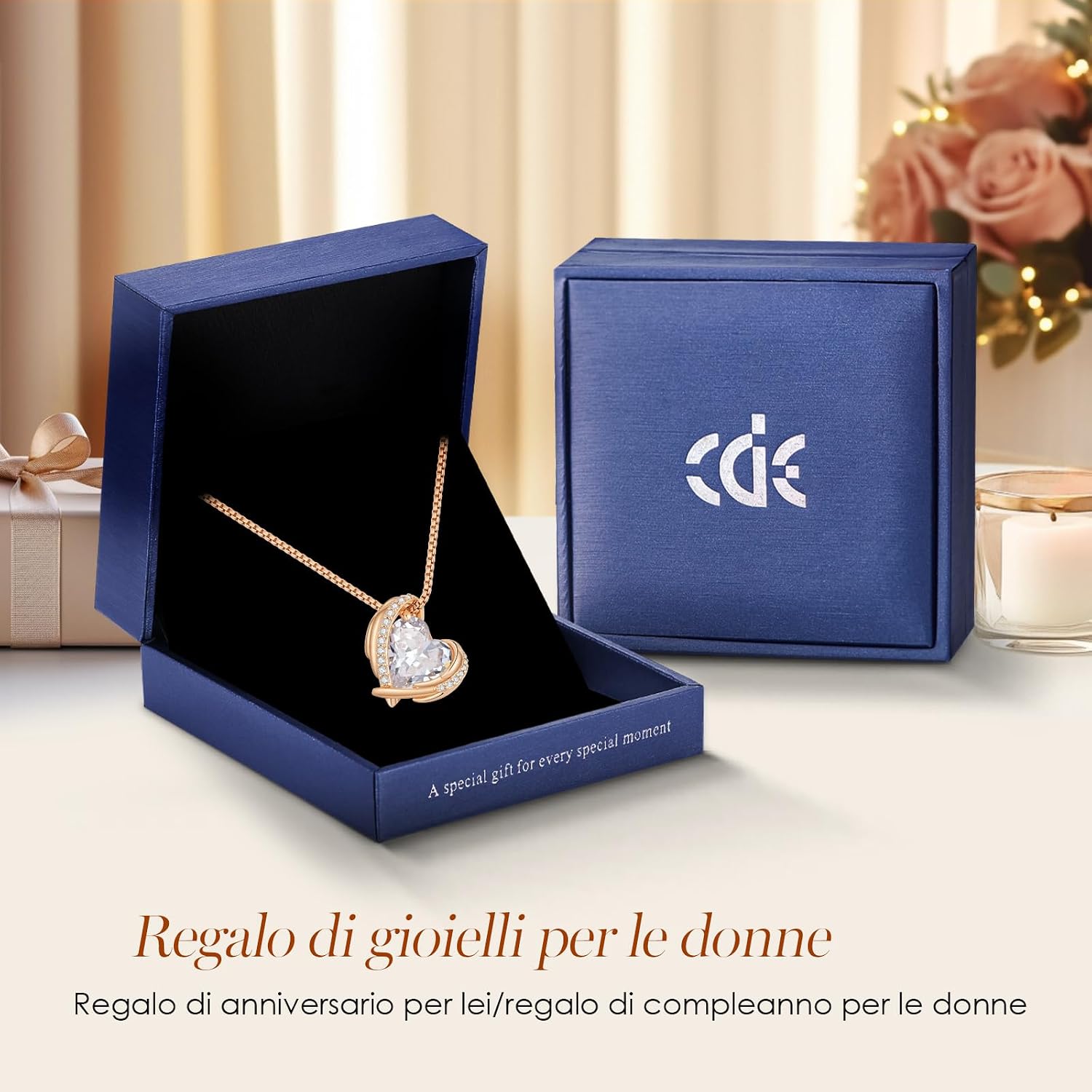 Thumbnail 4 de CDE Collana Delle Donna Cuore, Oro Rosa con Cristallo a Cuore – Regalo raffinato
