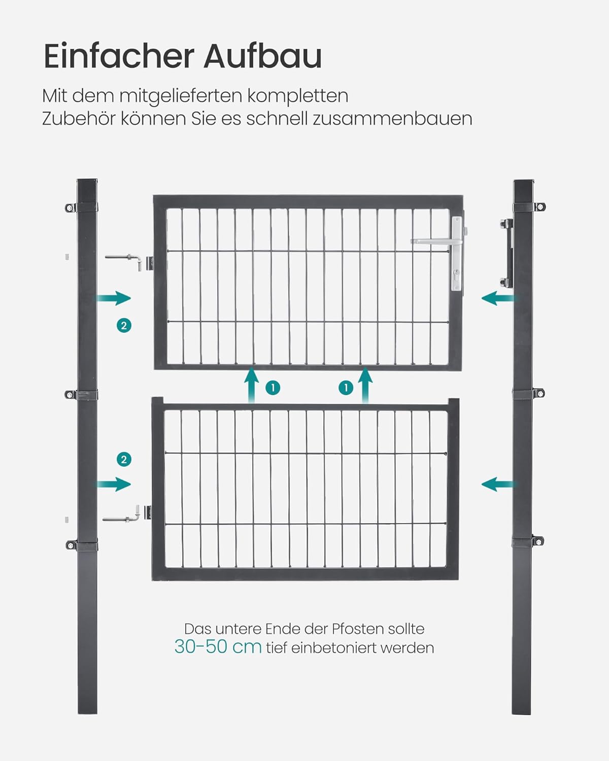 Thumbnail 6 de Gartentor SONGMICS GGD210GZ01, abschließbar, verzinkter Stahl, grau – 106 x 100 cm